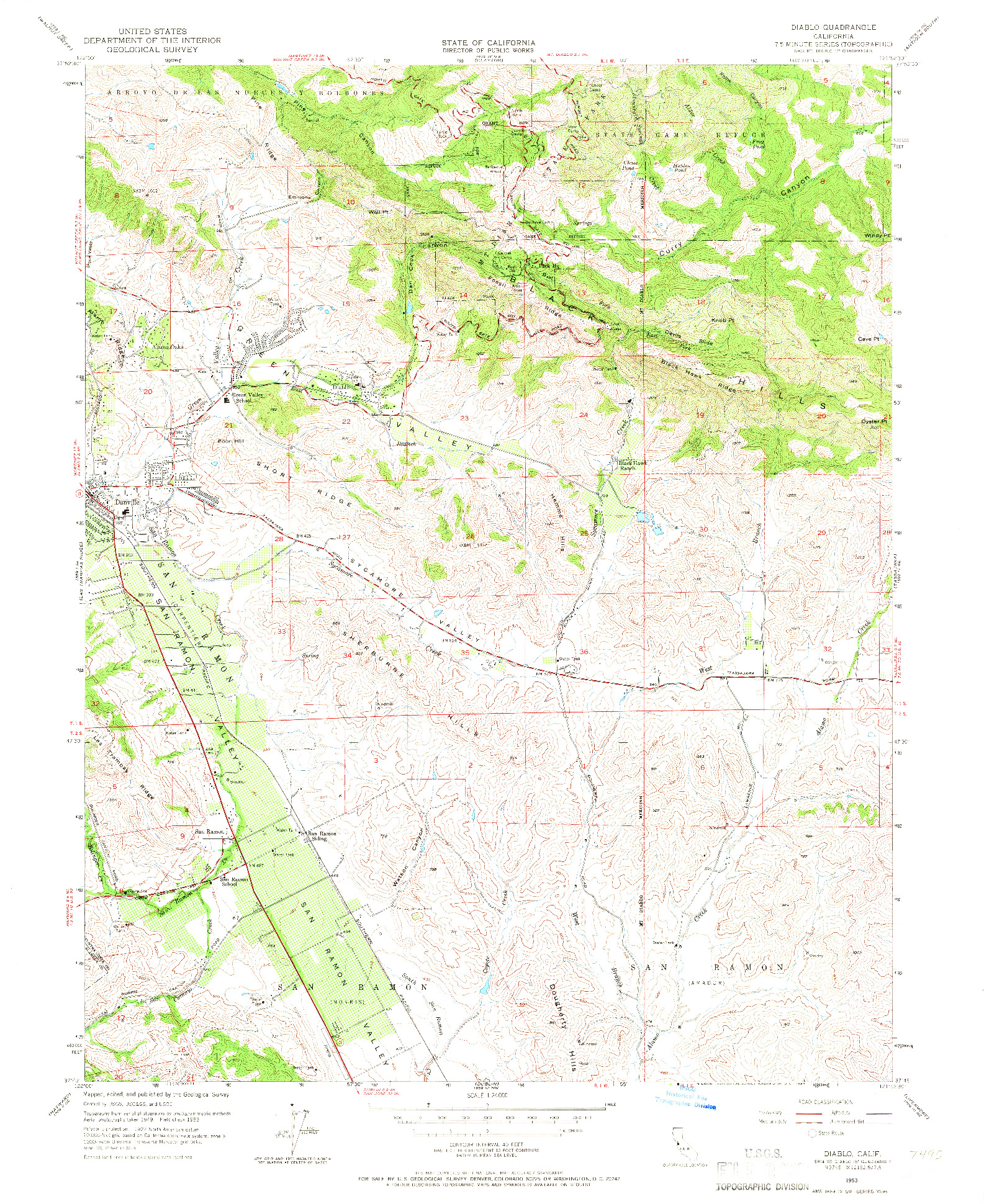 USGS 1:24000-SCALE QUADRANGLE FOR DIABLO, CA 1953