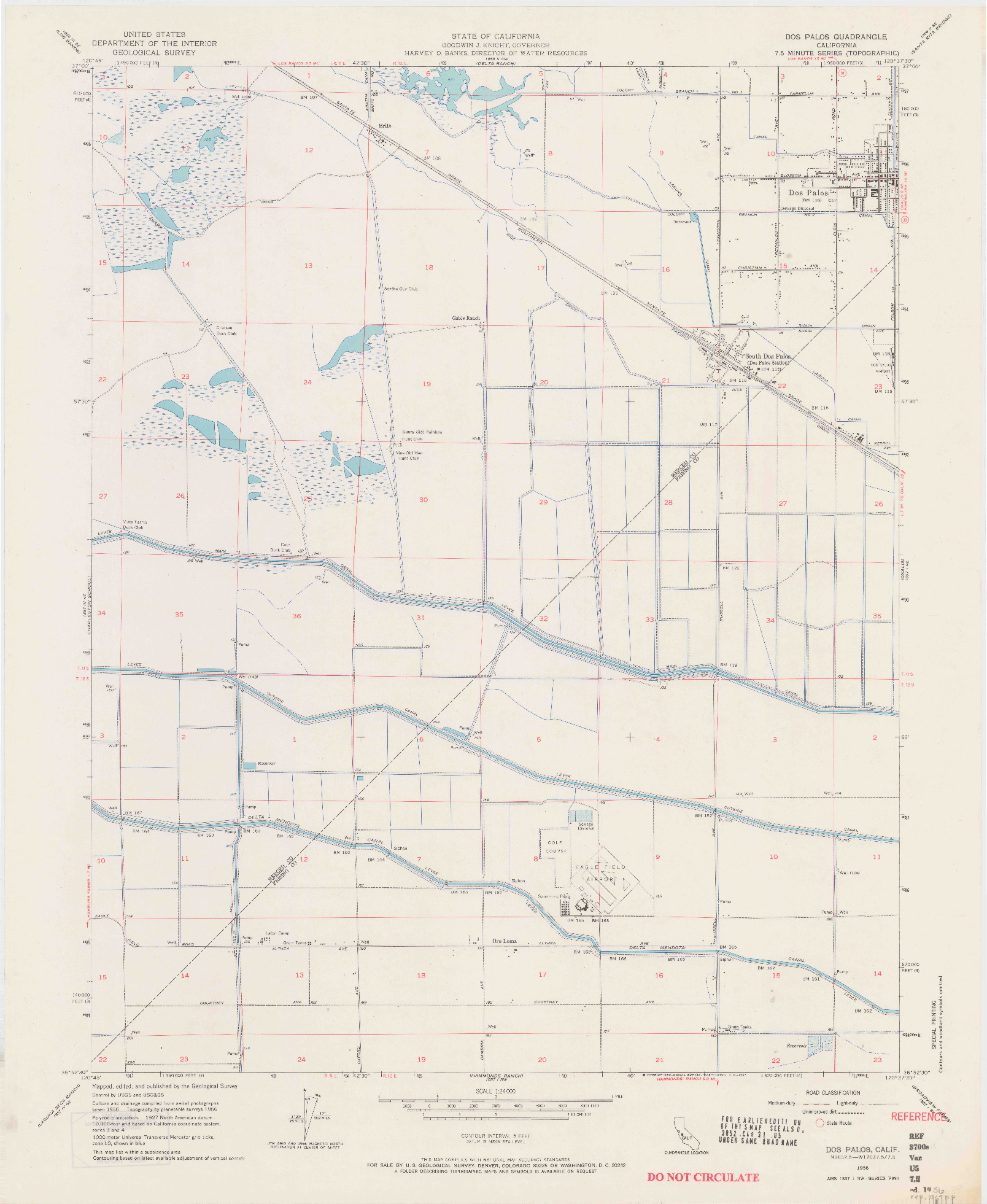 USGS 1:24000-SCALE QUADRANGLE FOR DOS PALOS, CA 1956