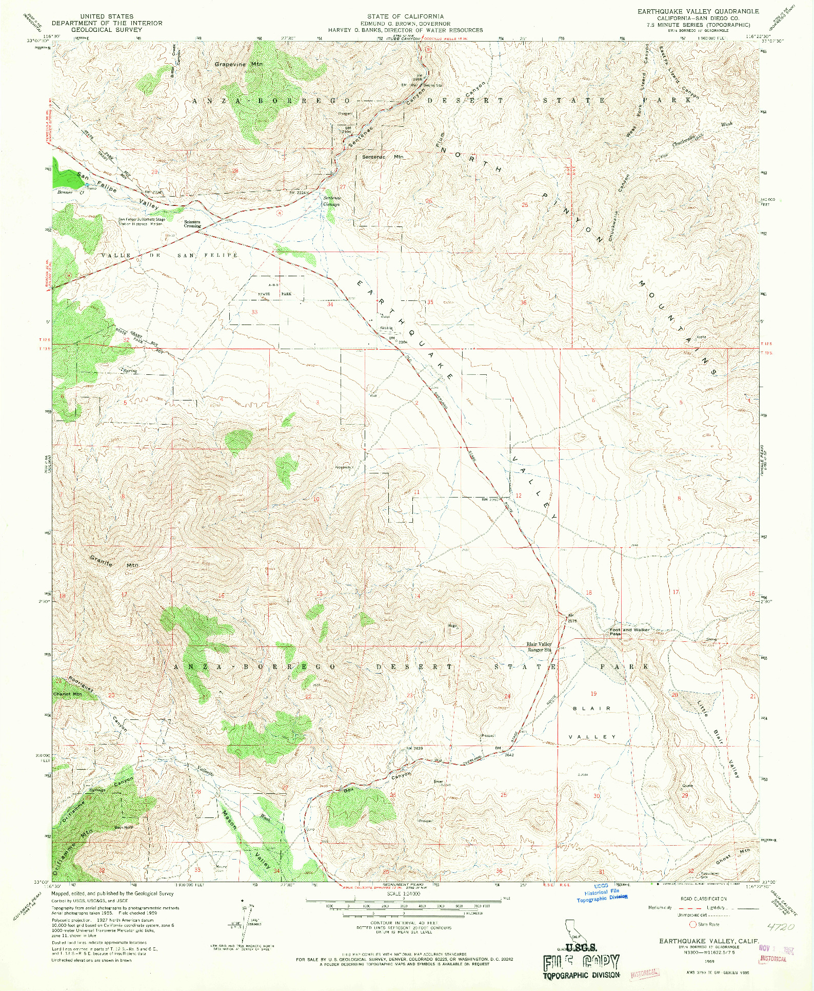 USGS 1:24000-SCALE QUADRANGLE FOR EARTHQUAKE VALLEY, CA 1959