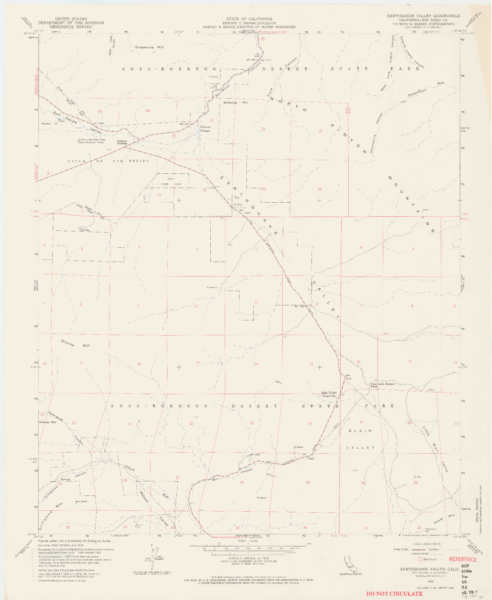 USGS 1:24000-SCALE QUADRANGLE FOR EARTHQUAKE VALLEY, CA 1959