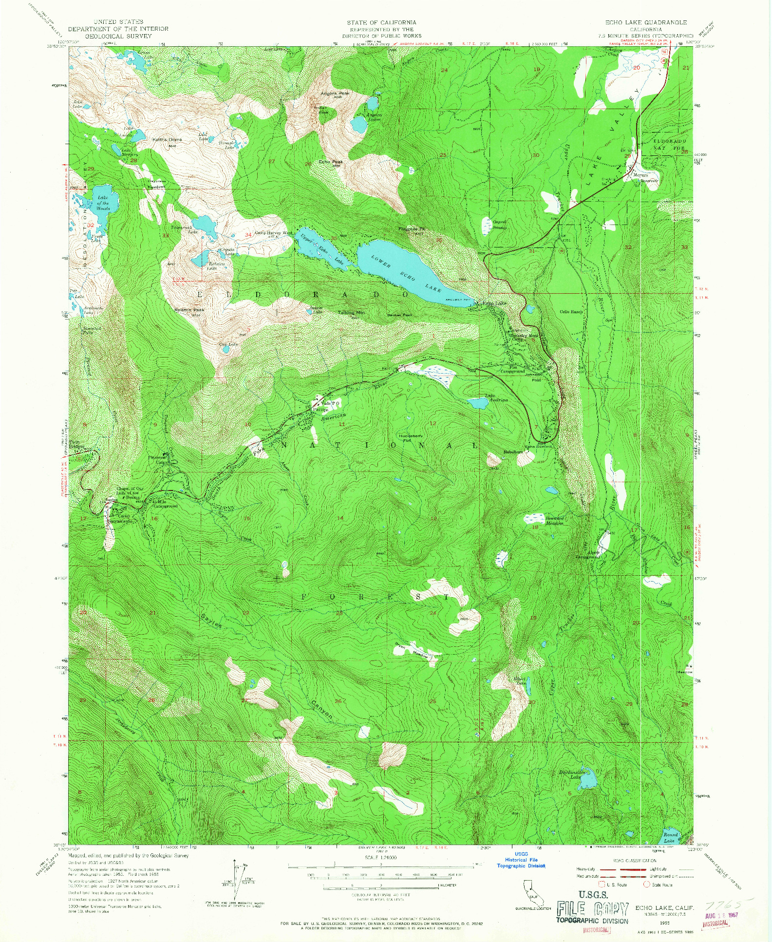 USGS 1:24000-SCALE QUADRANGLE FOR ECHO LAKE, CA 1955