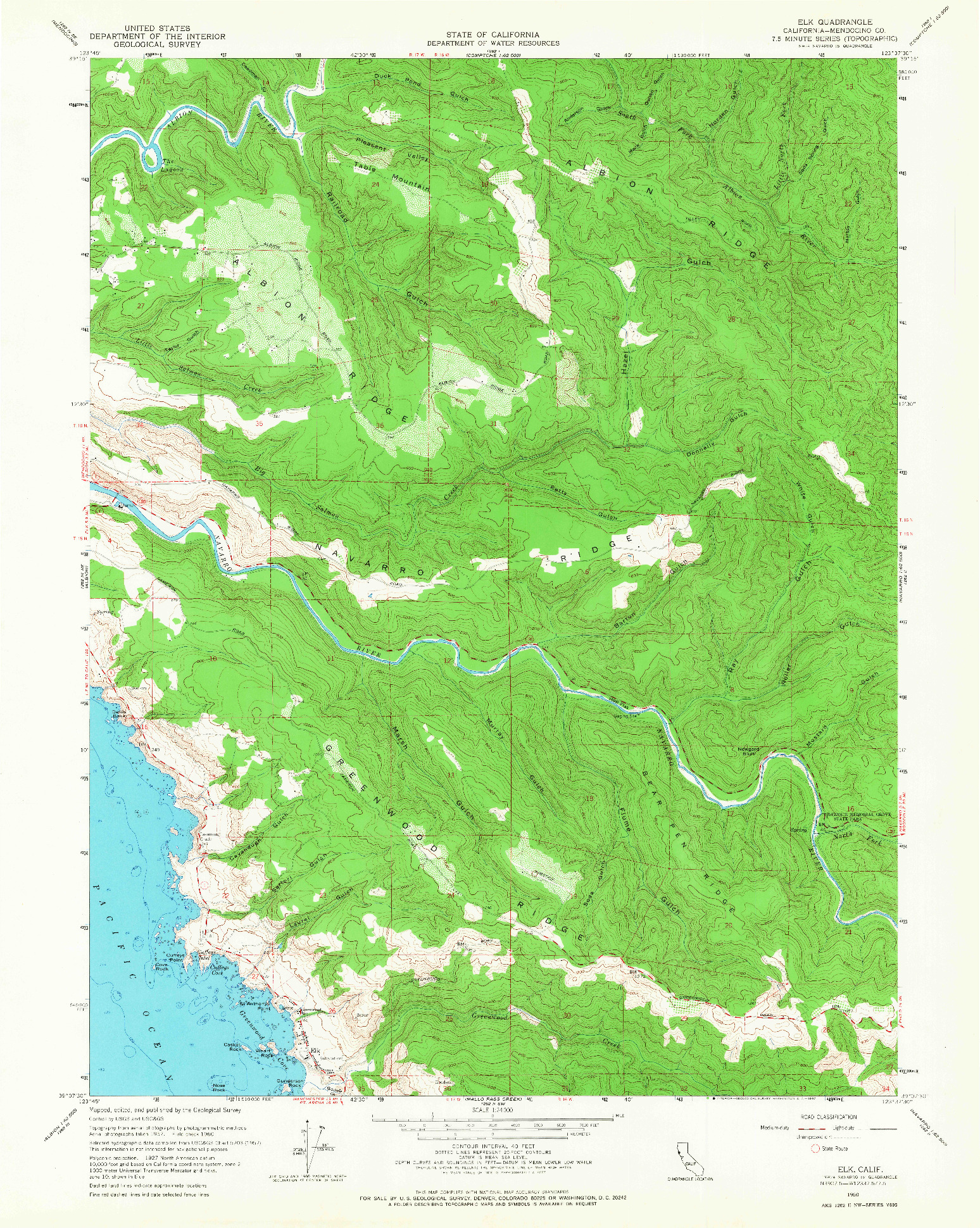 USGS 1:24000-SCALE QUADRANGLE FOR ELK, CA 1960