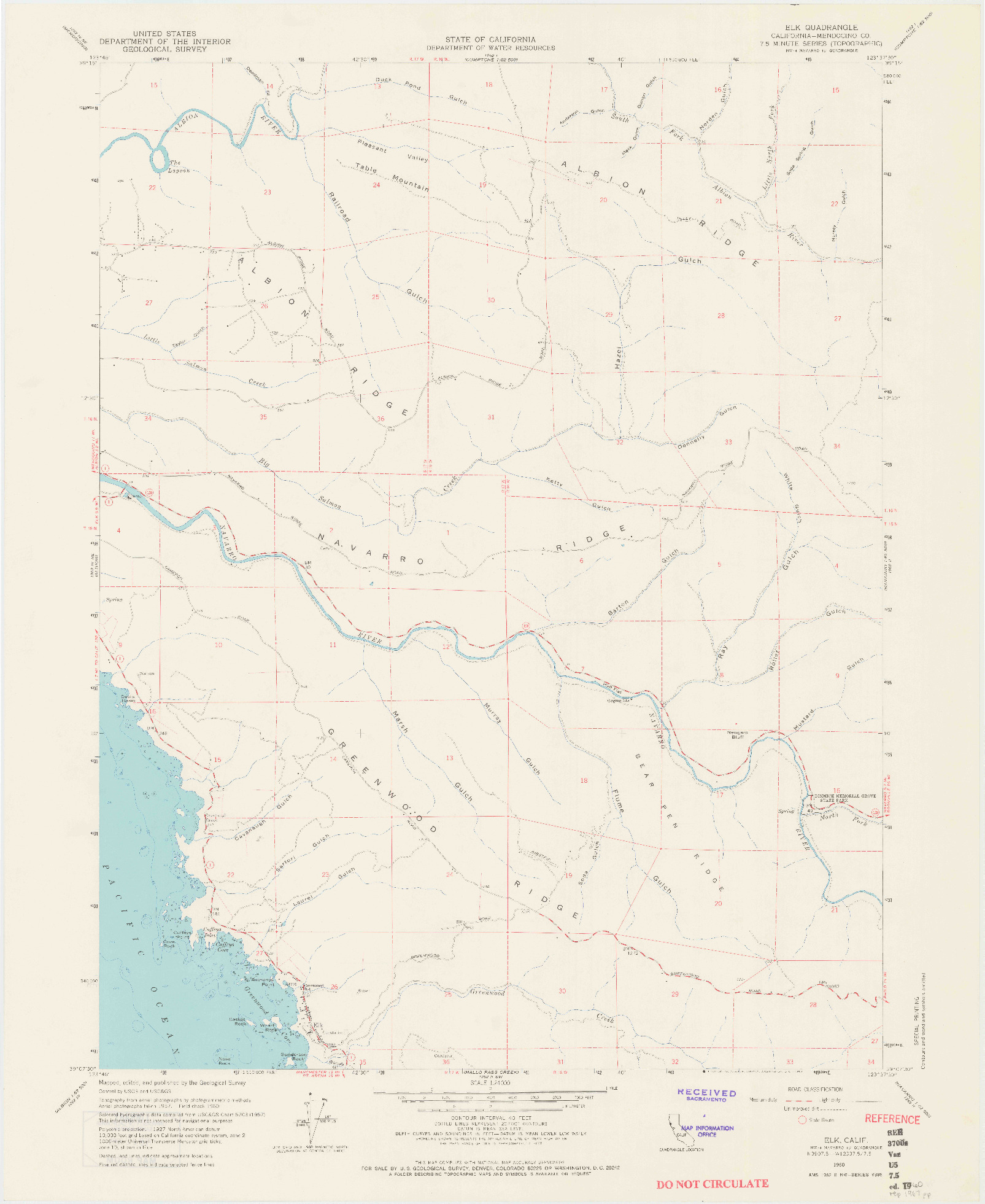 USGS 1:24000-SCALE QUADRANGLE FOR ELK, CA 1960