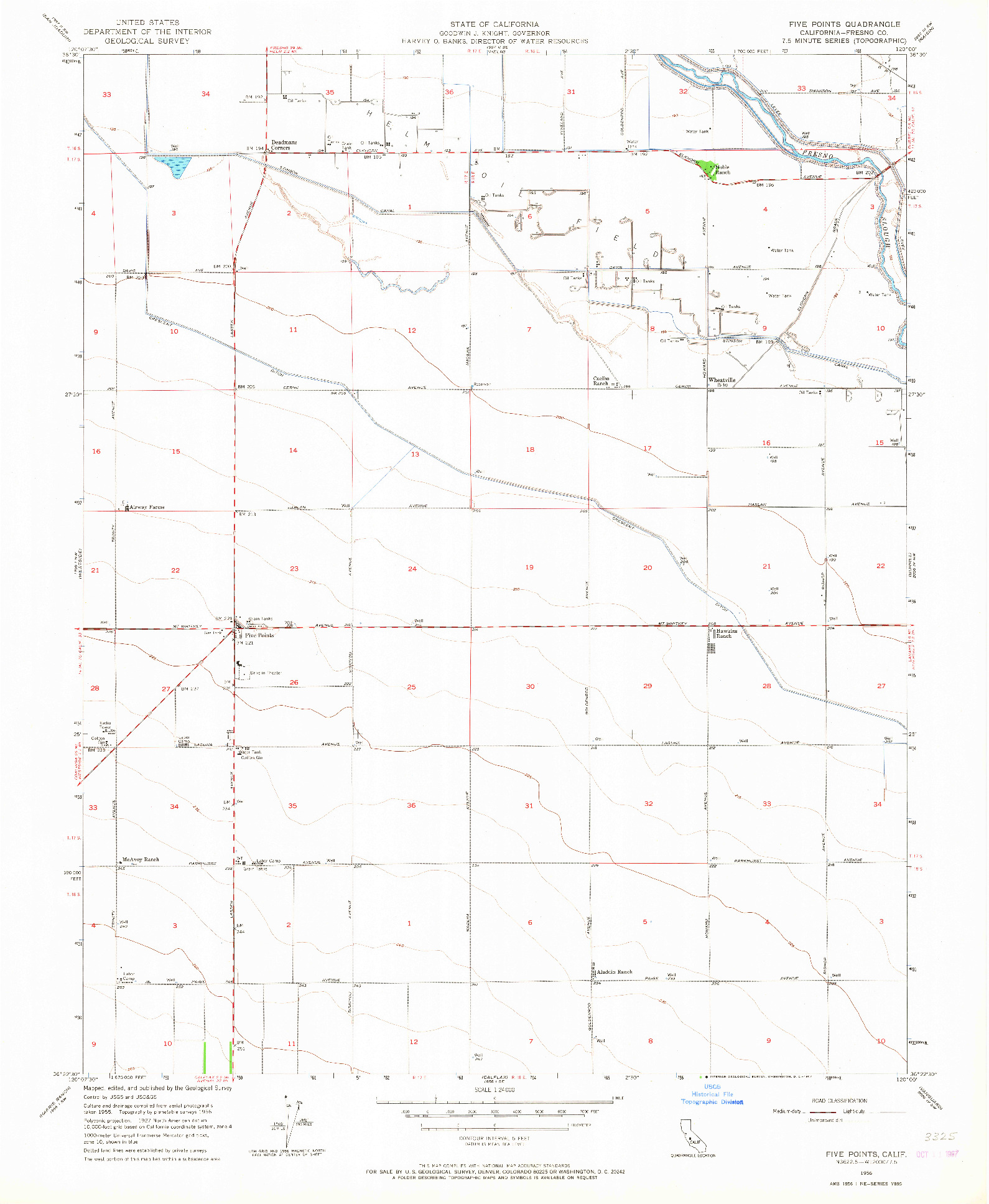 USGS 1:24000-SCALE QUADRANGLE FOR FIVE POINTS, CA 1956