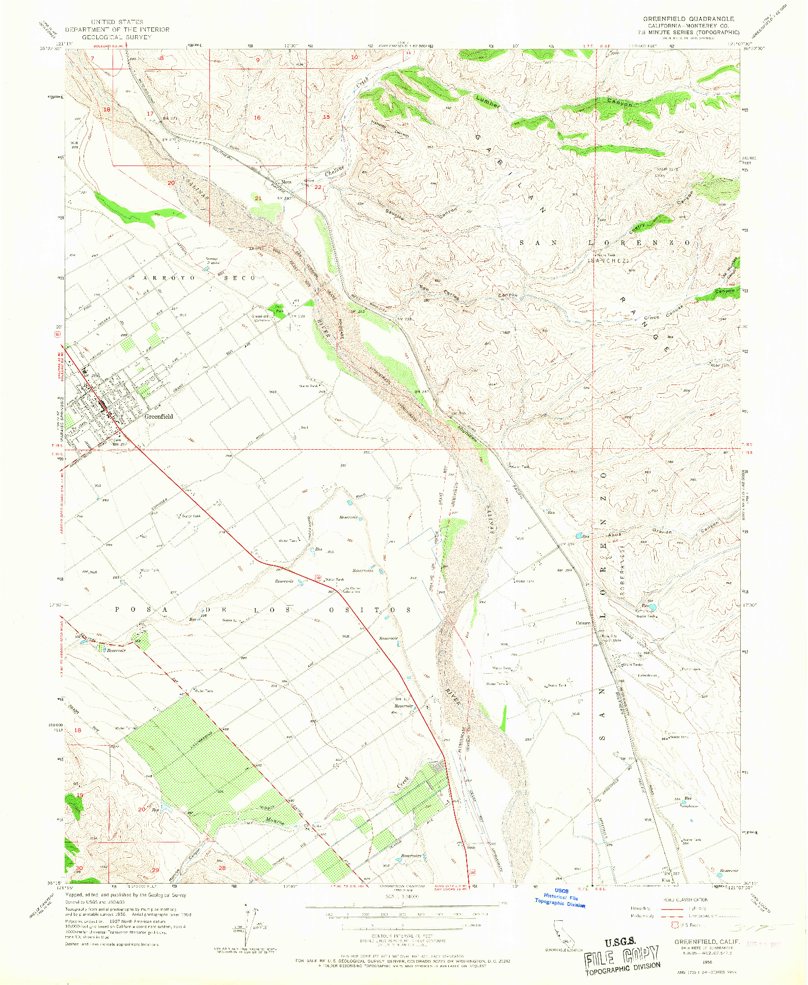 USGS 1:24000-SCALE QUADRANGLE FOR GREENFIELD, CA 1956