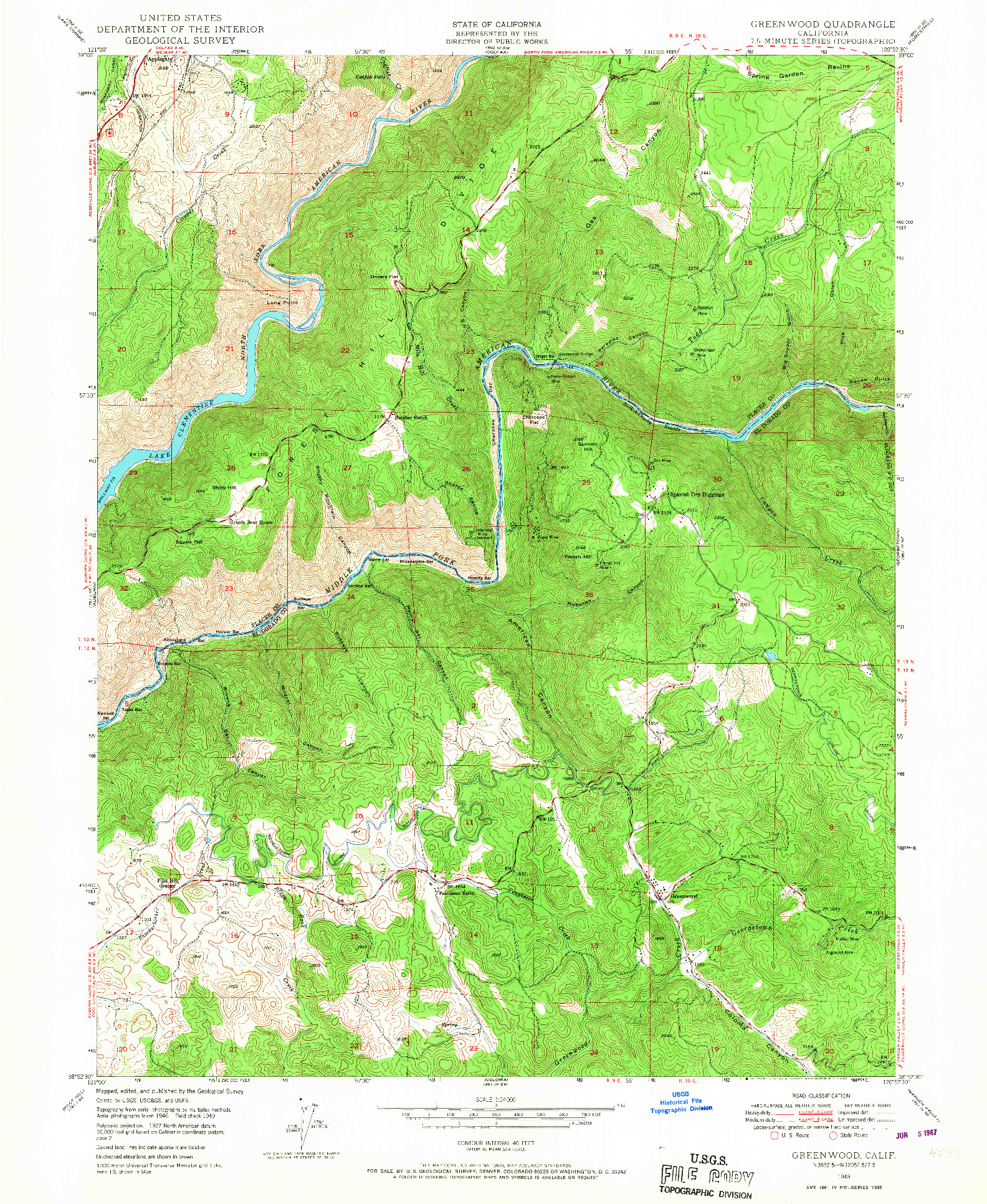 USGS 1:24000-SCALE QUADRANGLE FOR GREENWOOD, CA 1949