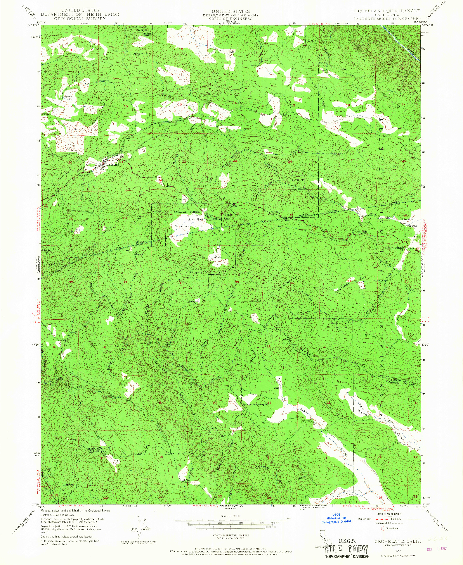 USGS 1:24000-SCALE QUADRANGLE FOR GROVELAND, CA 1947