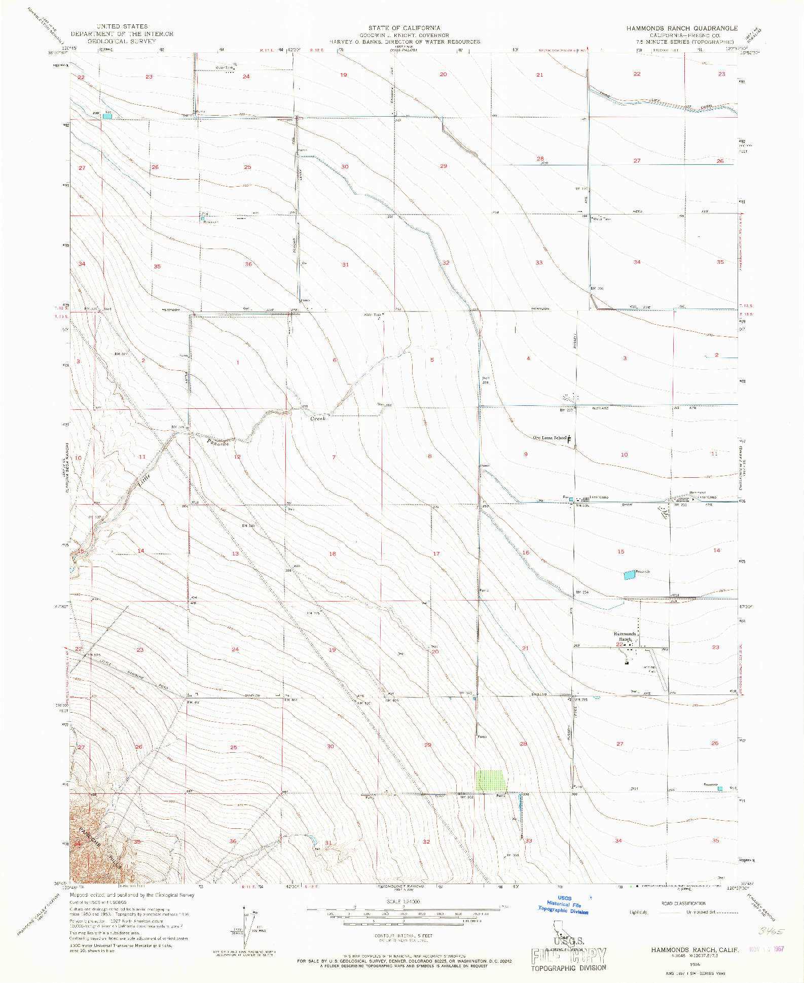 USGS 1:24000-SCALE QUADRANGLE FOR HAMMONDS RANCH, CA 1956
