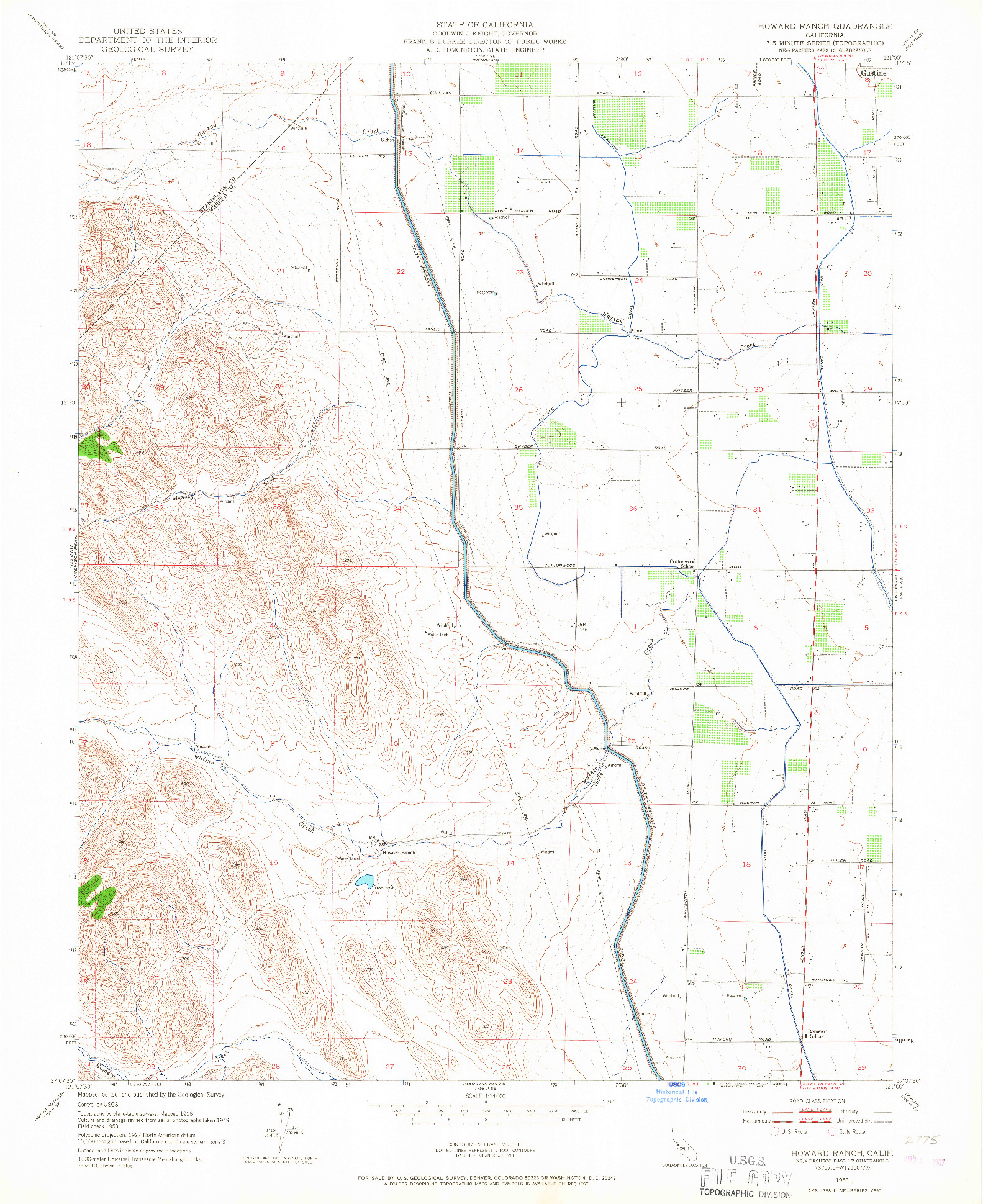 USGS 1:24000-SCALE QUADRANGLE FOR HOWARD RANCH, CA 1953