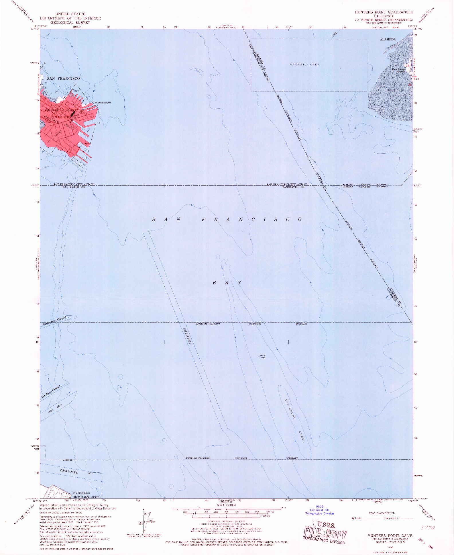 USGS 1:24000-SCALE QUADRANGLE FOR HUNTERS POINT, CA 1956