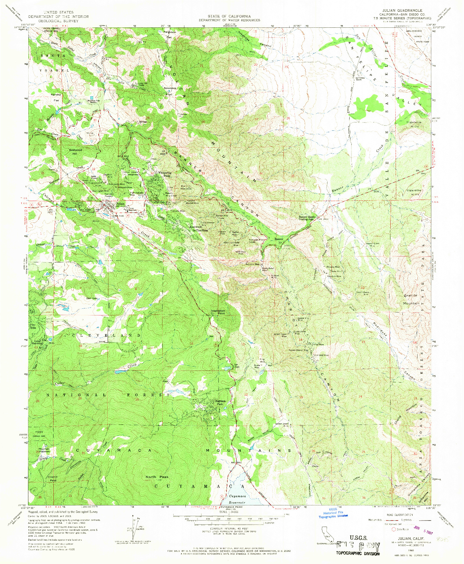 USGS 1:24000-SCALE QUADRANGLE FOR JULIAN, CA 1960