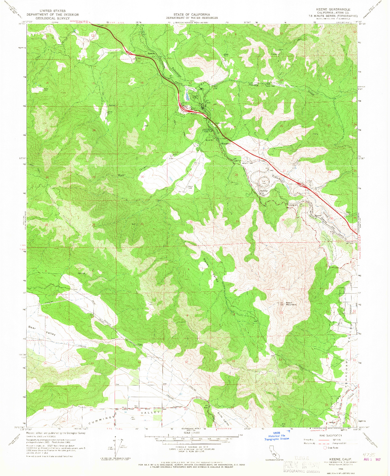 USGS 1:24000-SCALE QUADRANGLE FOR KEENE, CA 1966