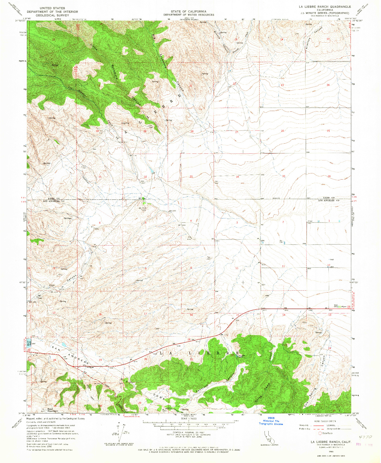 USGS 1:24000-SCALE QUADRANGLE FOR LA LIEBRE RANCH, CA 1965