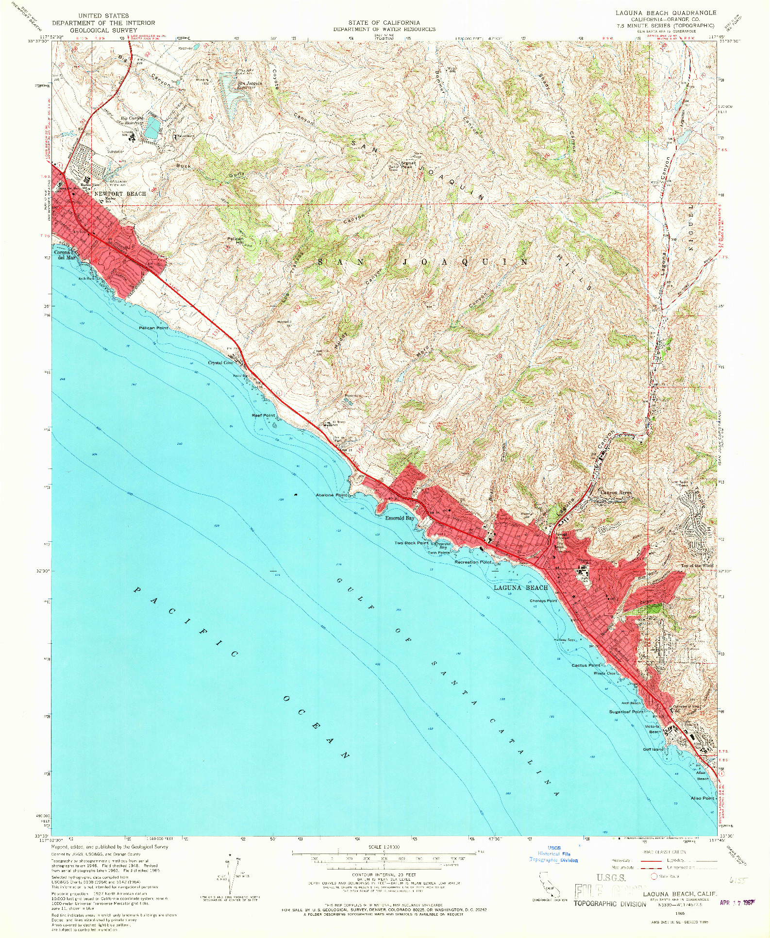 USGS 1:24000-SCALE QUADRANGLE FOR LAGUNA BEACH, CA 1965