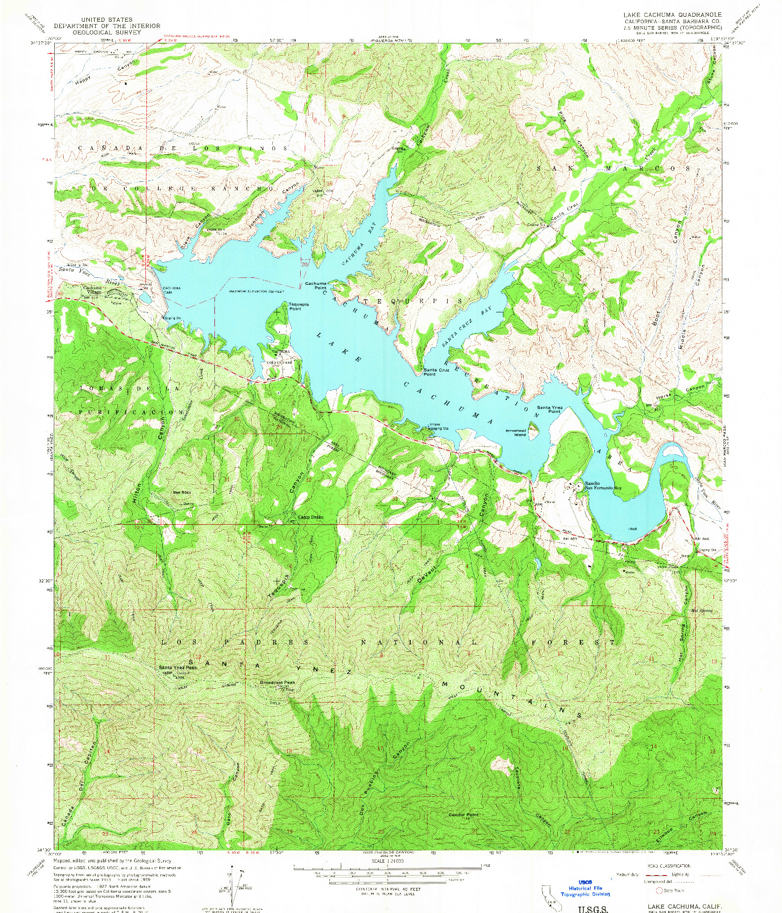 USGS 1:24000-SCALE QUADRANGLE FOR LAKE CACHUMA, CA 1959