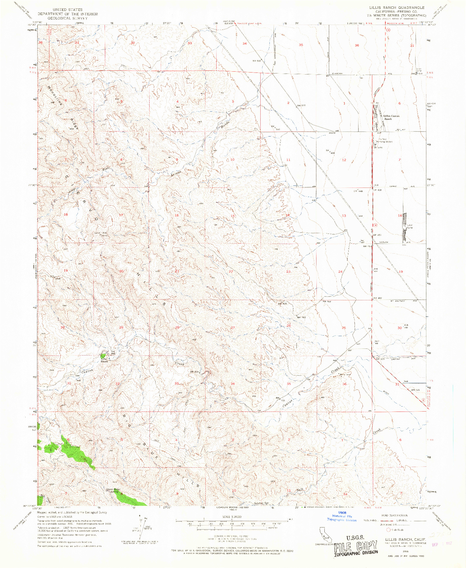 USGS 1:24000-SCALE QUADRANGLE FOR LILLIS RANCH, CA 1956