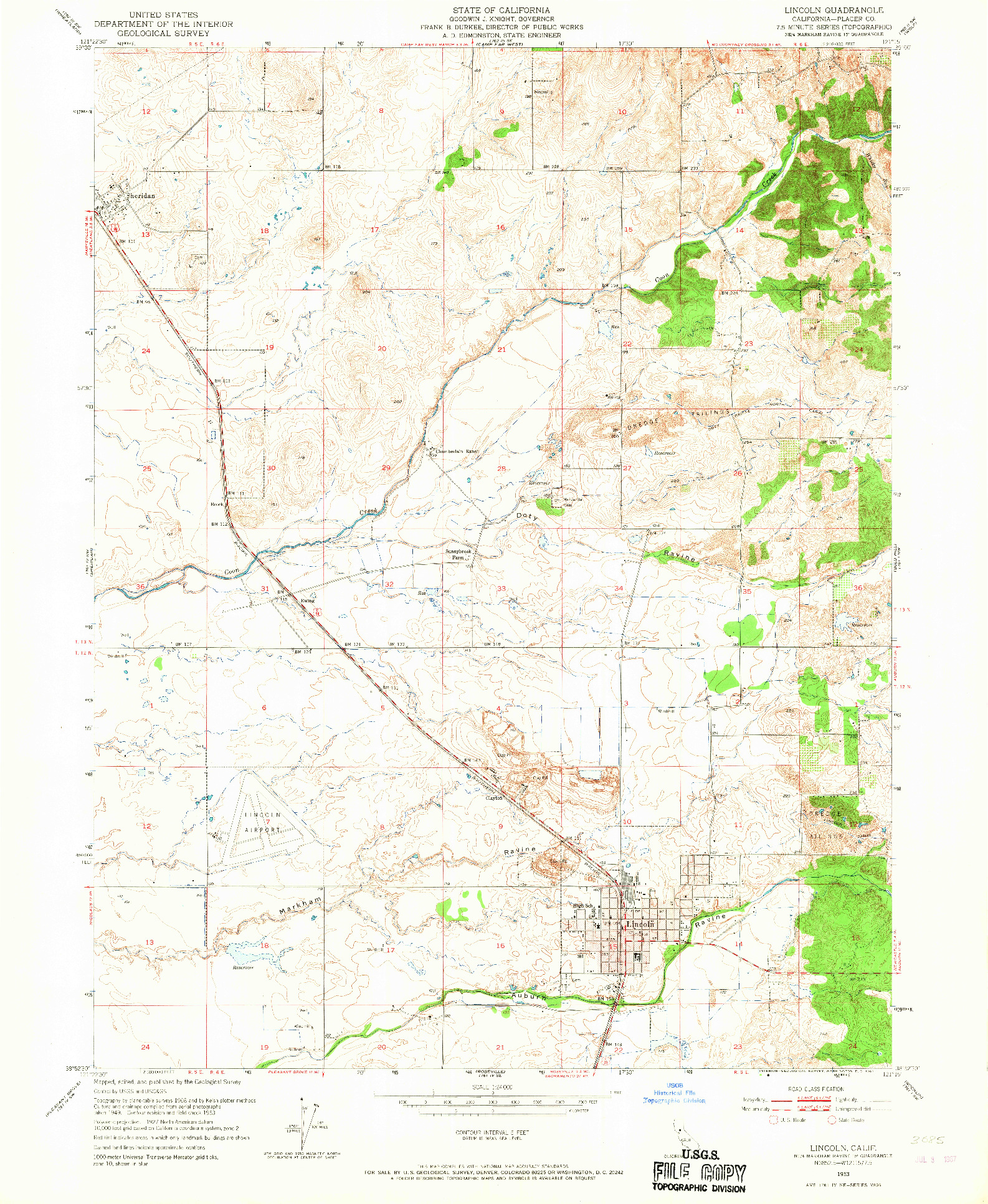 USGS 1:24000-SCALE QUADRANGLE FOR LINCOLN, CA 1953