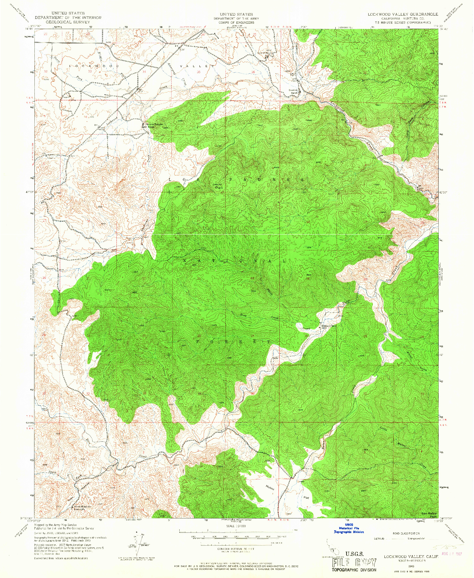 USGS 1:24000-SCALE QUADRANGLE FOR LOCKWOOD VALLEY, CA 1943