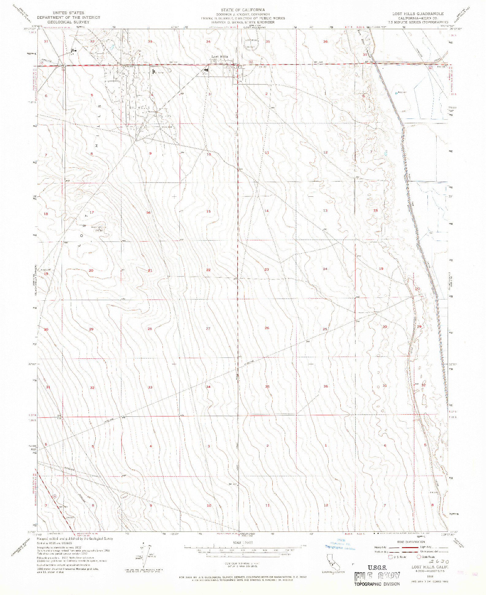 USGS 1:24000-SCALE QUADRANGLE FOR LOST HILLS, CA 1953