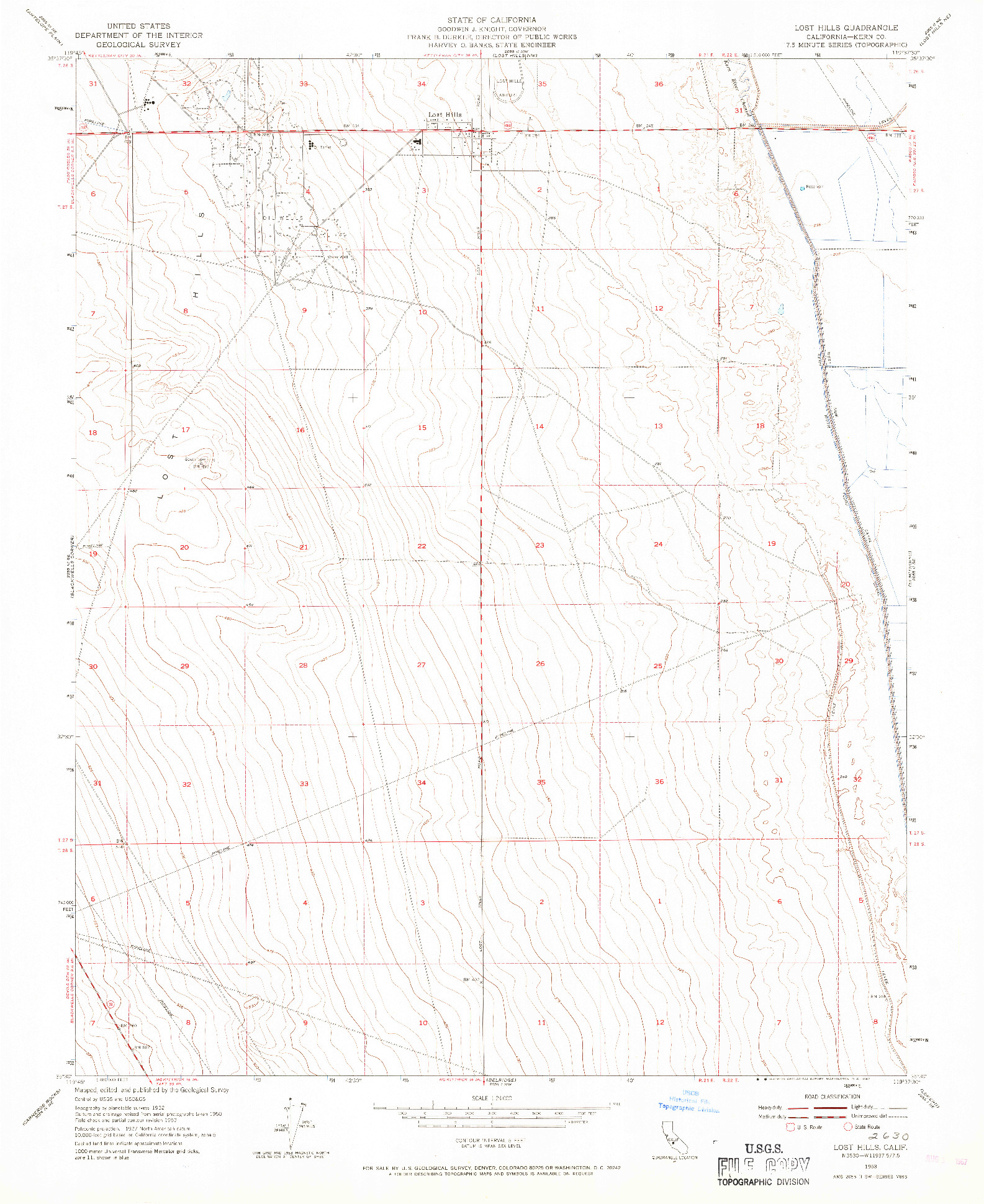 USGS 1:24000-SCALE QUADRANGLE FOR LOST HILLS, CA 1953
