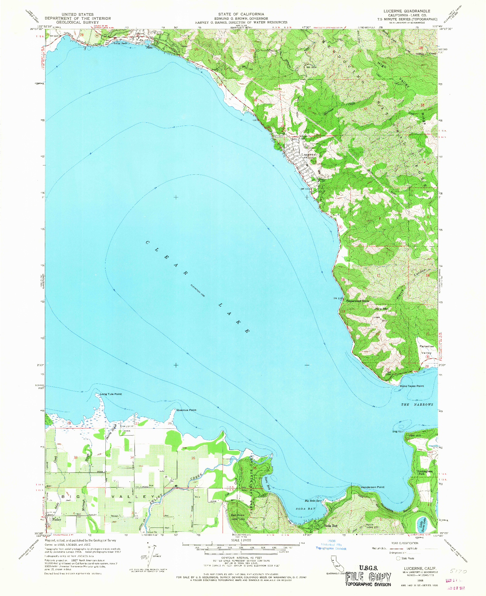 USGS 1:24000-SCALE QUADRANGLE FOR LUCERNE, CA 1958