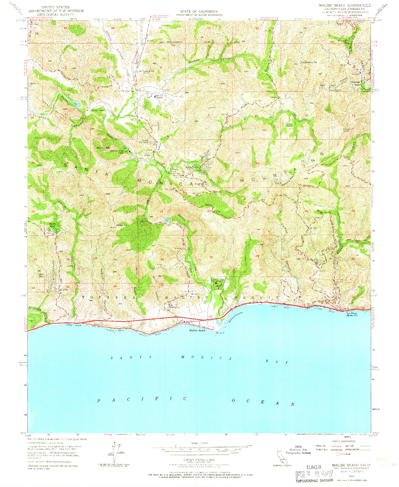 USGS 1:24000-SCALE QUADRANGLE FOR MALIBU BEACH, CA 1950