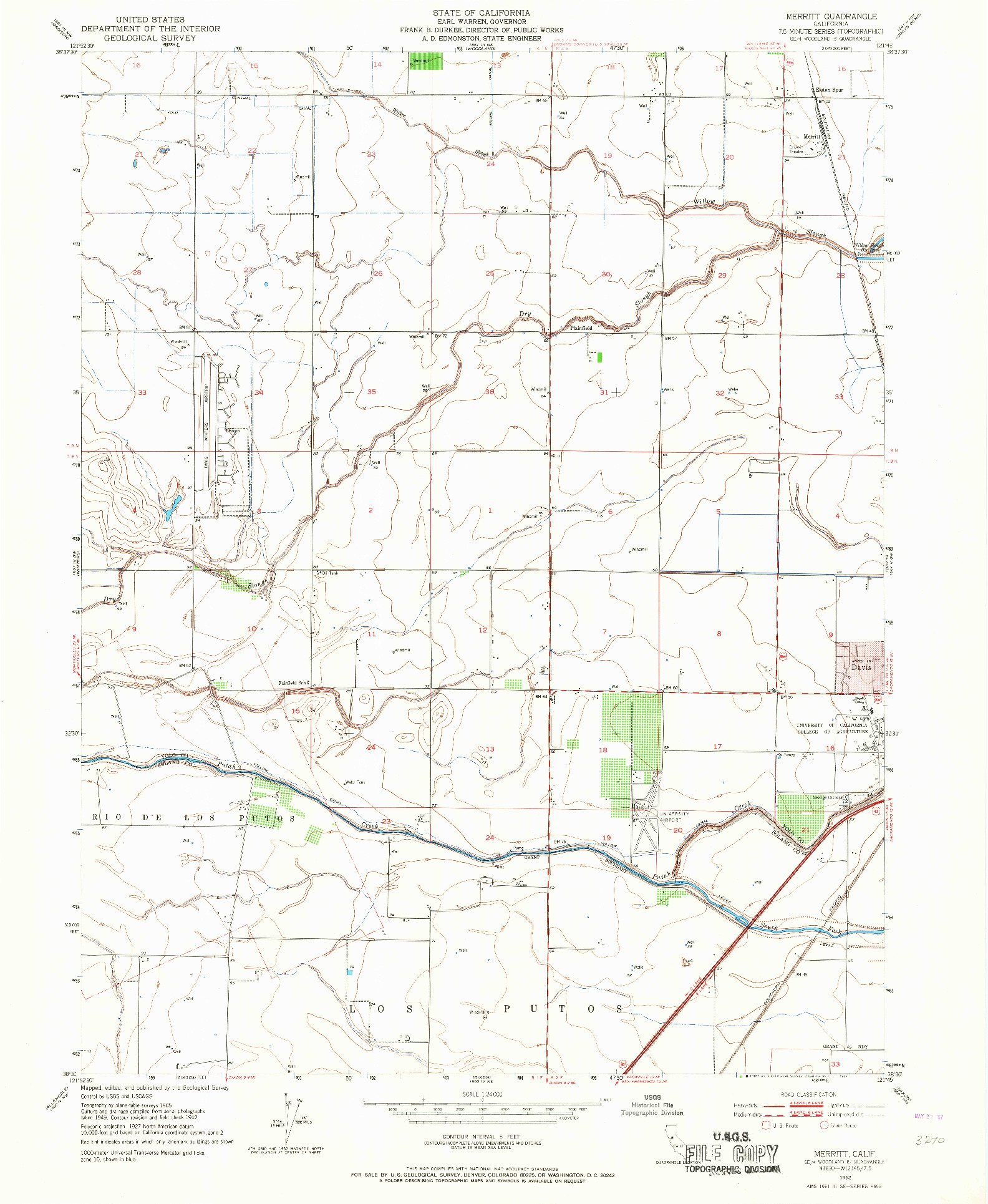 USGS 1:24000-SCALE QUADRANGLE FOR MERRITT, CA 1952