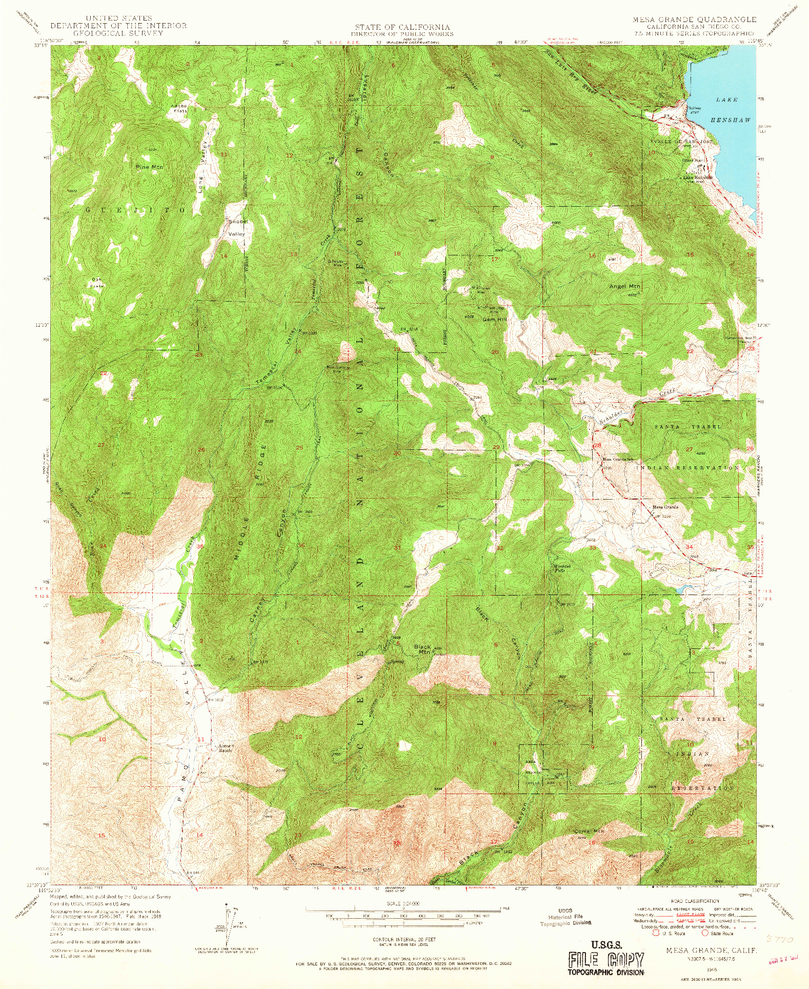 USGS 1:24000-SCALE QUADRANGLE FOR MESA GRANDE, CA 1948