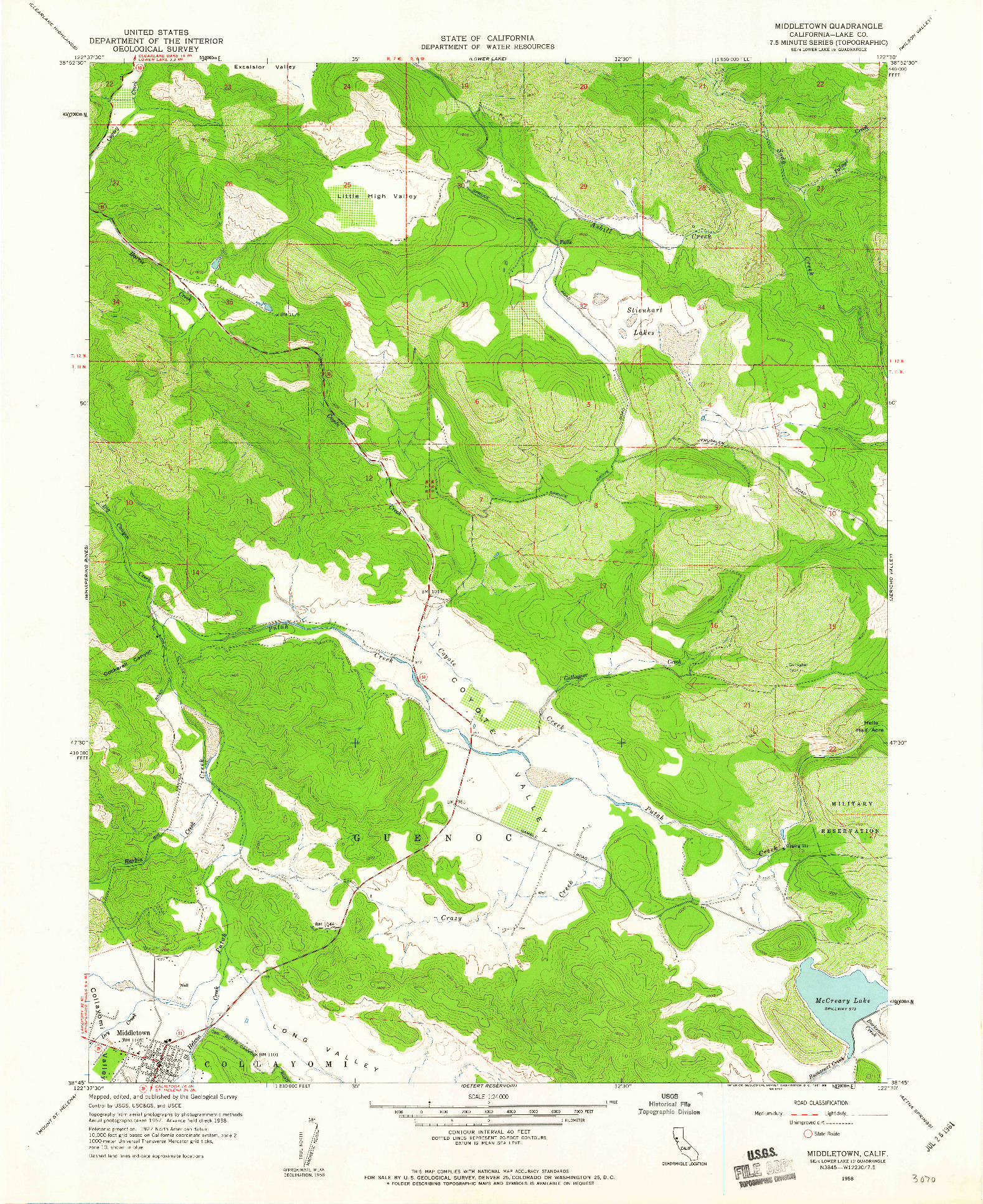 USGS 1:24000-SCALE QUADRANGLE FOR MIDDLETOWN, CA 1958