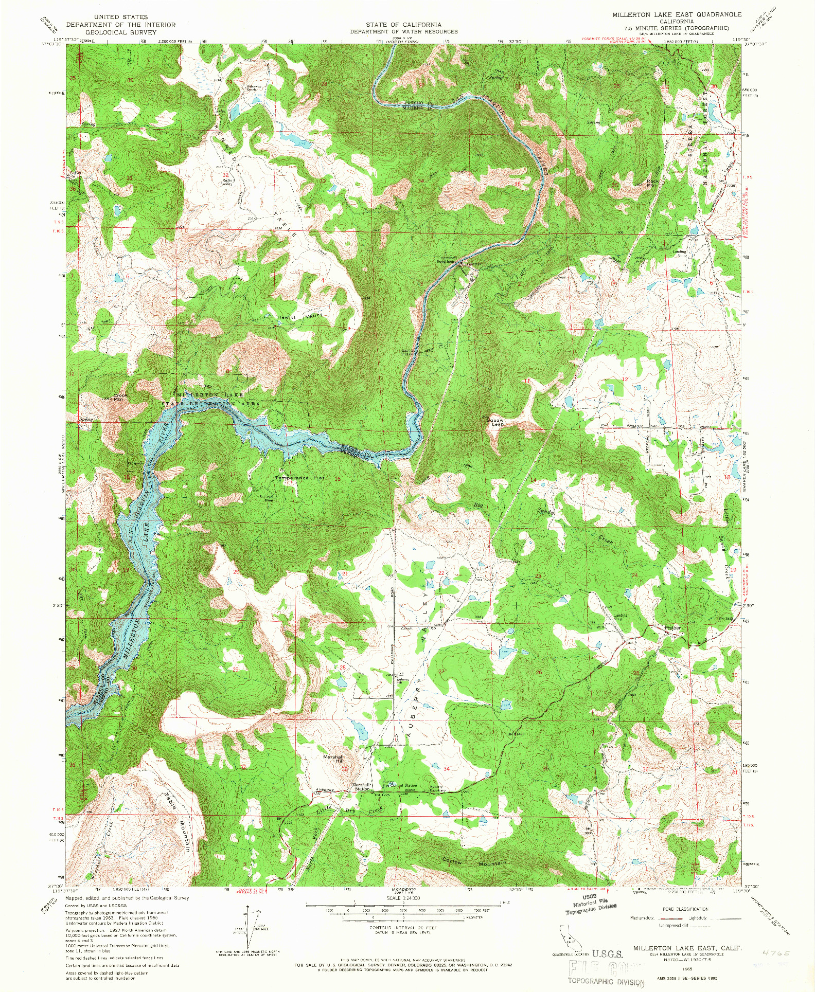 USGS 1:24000-SCALE QUADRANGLE FOR MILLERTON LAKE EAST, CA 1965
