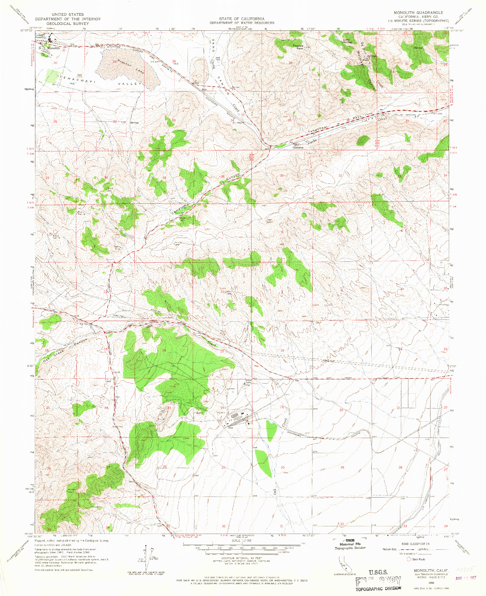 USGS 1:24000-SCALE QUADRANGLE FOR MONOLITH, CA 1966