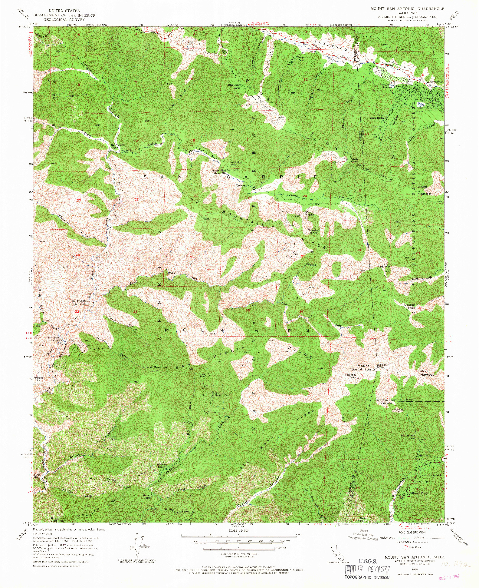 USGS 1:24000-SCALE QUADRANGLE FOR MOUNT SAN ANTONIO, CA 1955