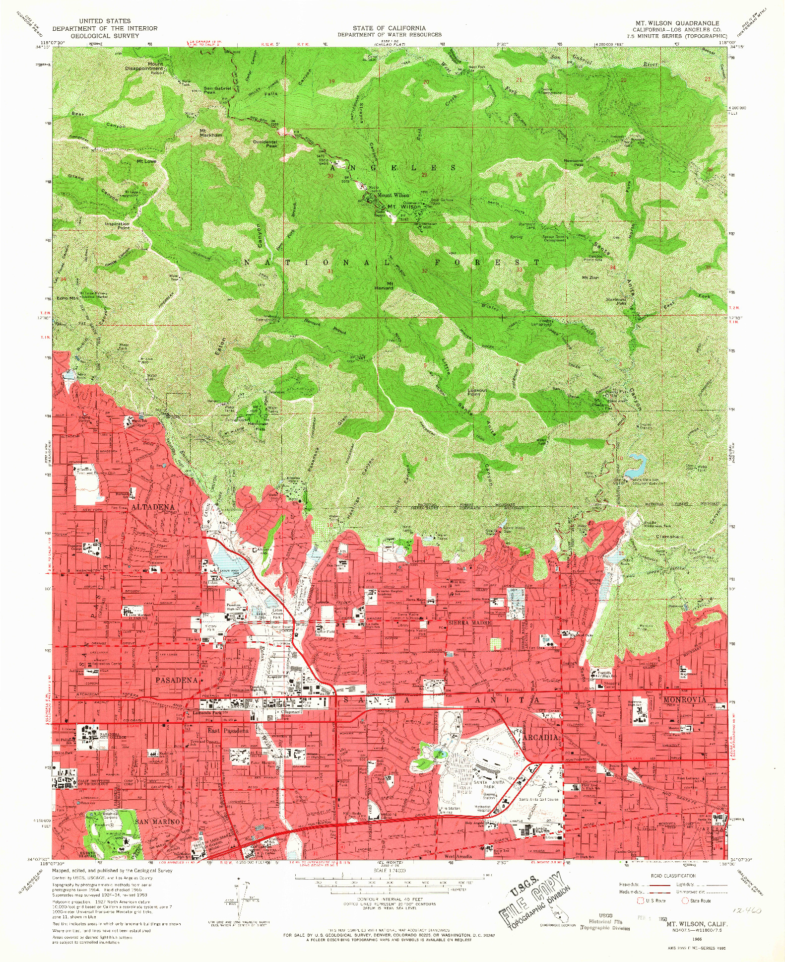 USGS 1:24000-SCALE QUADRANGLE FOR MT. WILSON, CA 1966