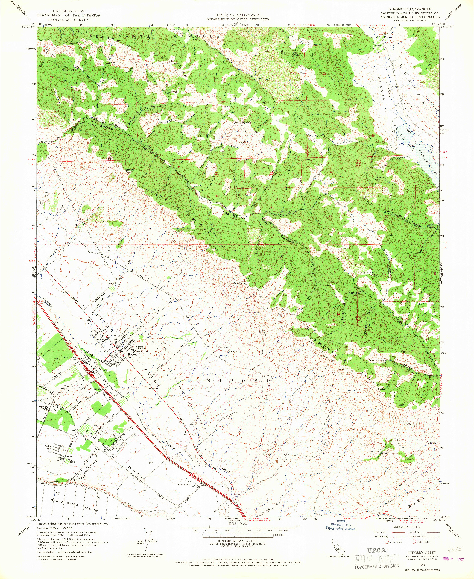 USGS 1:24000-SCALE QUADRANGLE FOR NIPOMO, CA 1965