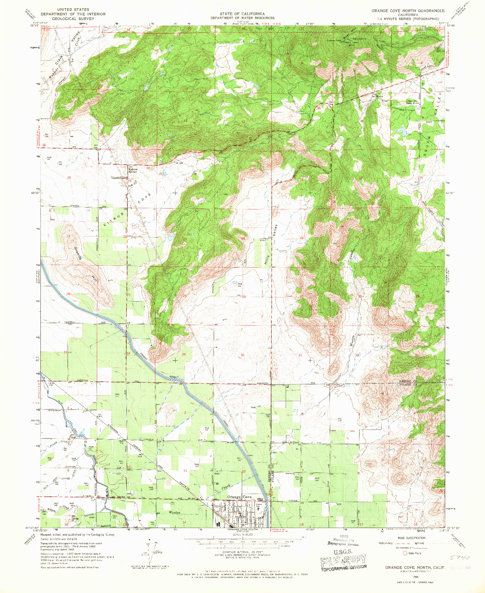 USGS 1:24000-SCALE QUADRANGLE FOR ORANGE COVE NORTH, CA 1966