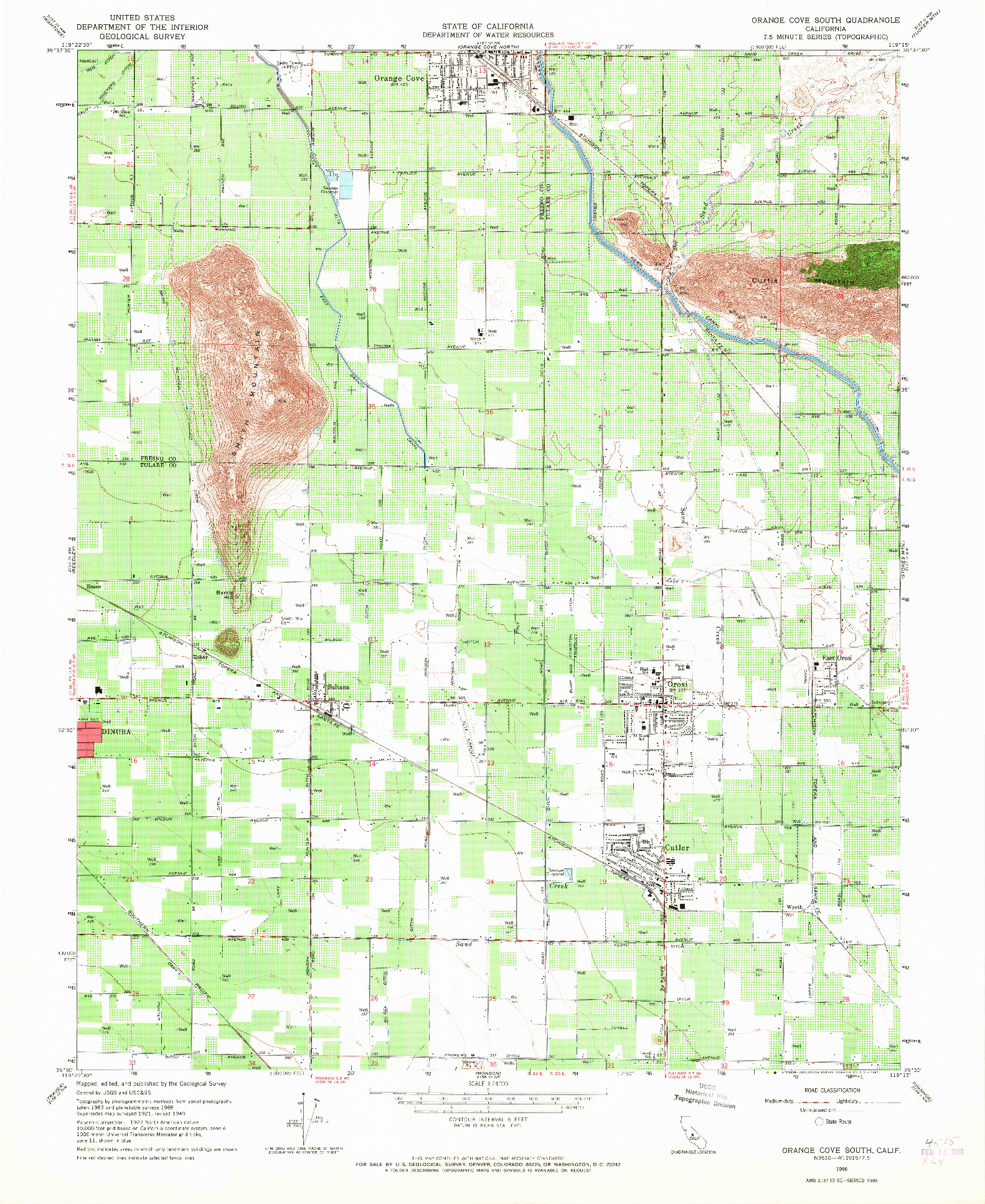 USGS 1:24000-SCALE QUADRANGLE FOR ORANGE COVE SOUTH, CA 1966