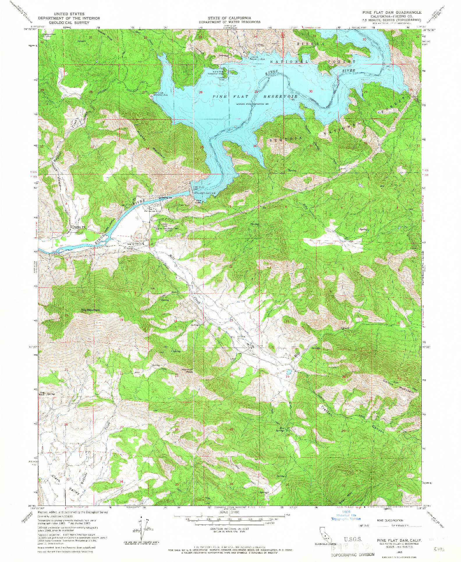 USGS 1:24000-SCALE QUADRANGLE FOR PINE FLAT DAM, CA 1965