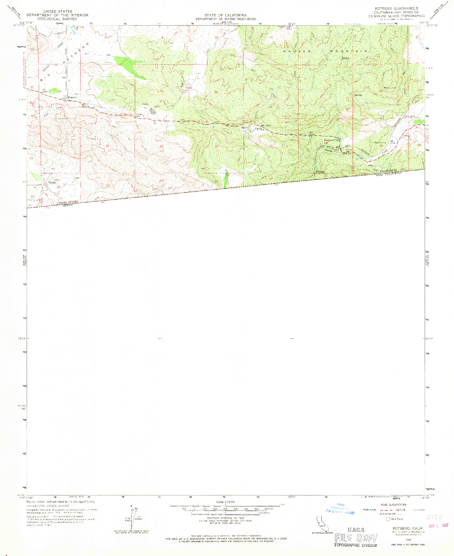 USGS 1:24000-SCALE QUADRANGLE FOR POTRERO, CA 1960