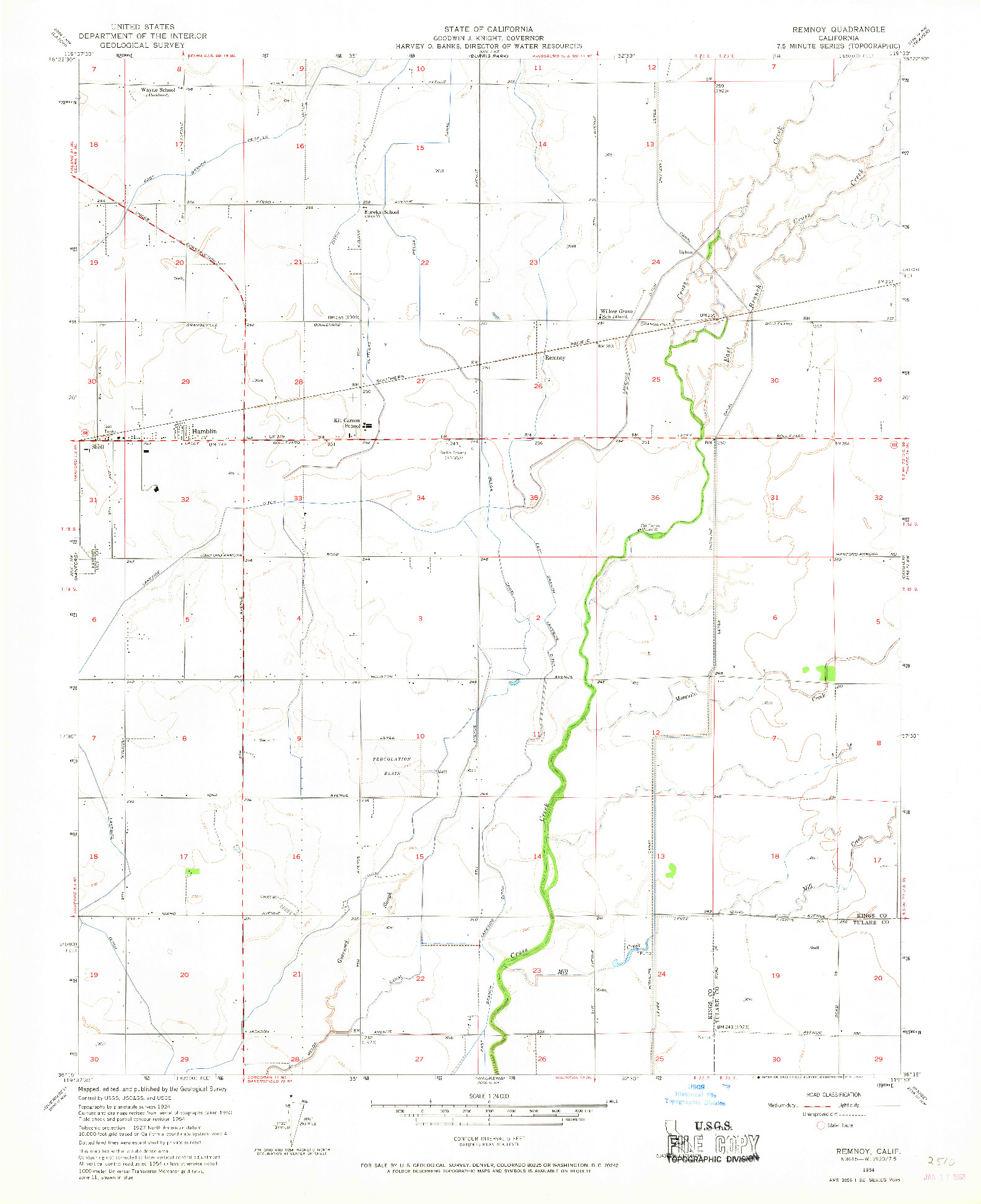 USGS 1:24000-SCALE QUADRANGLE FOR REMNOY, CA 1954