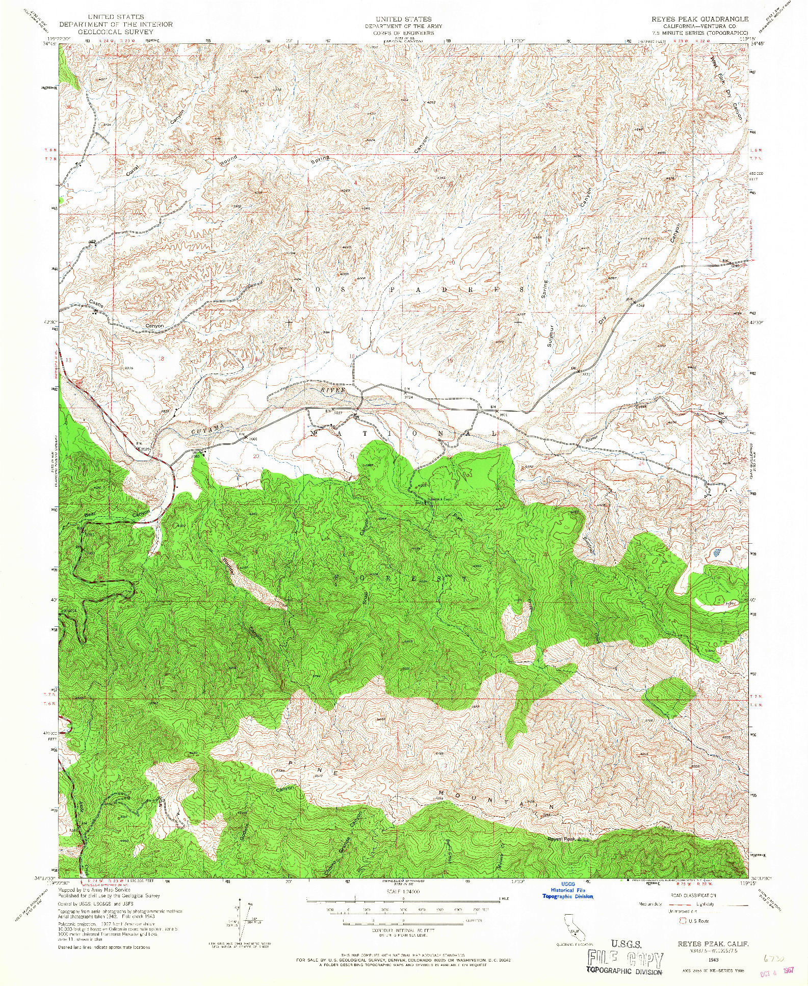 USGS 1:24000-SCALE QUADRANGLE FOR REYES PEAK, CA 1943