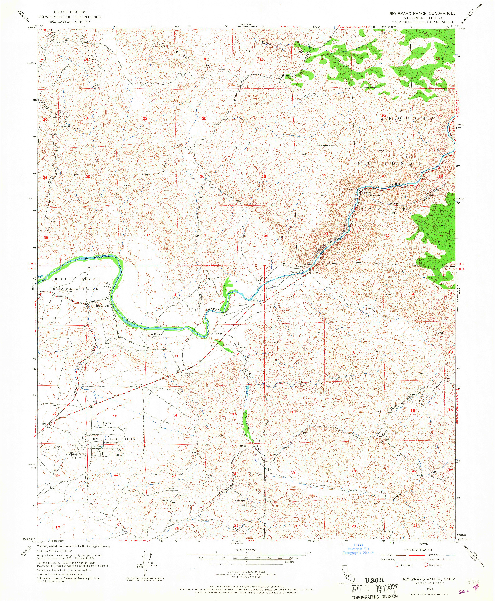 USGS 1:24000-SCALE QUADRANGLE FOR RIO BRAVO RANCH, CA 1954