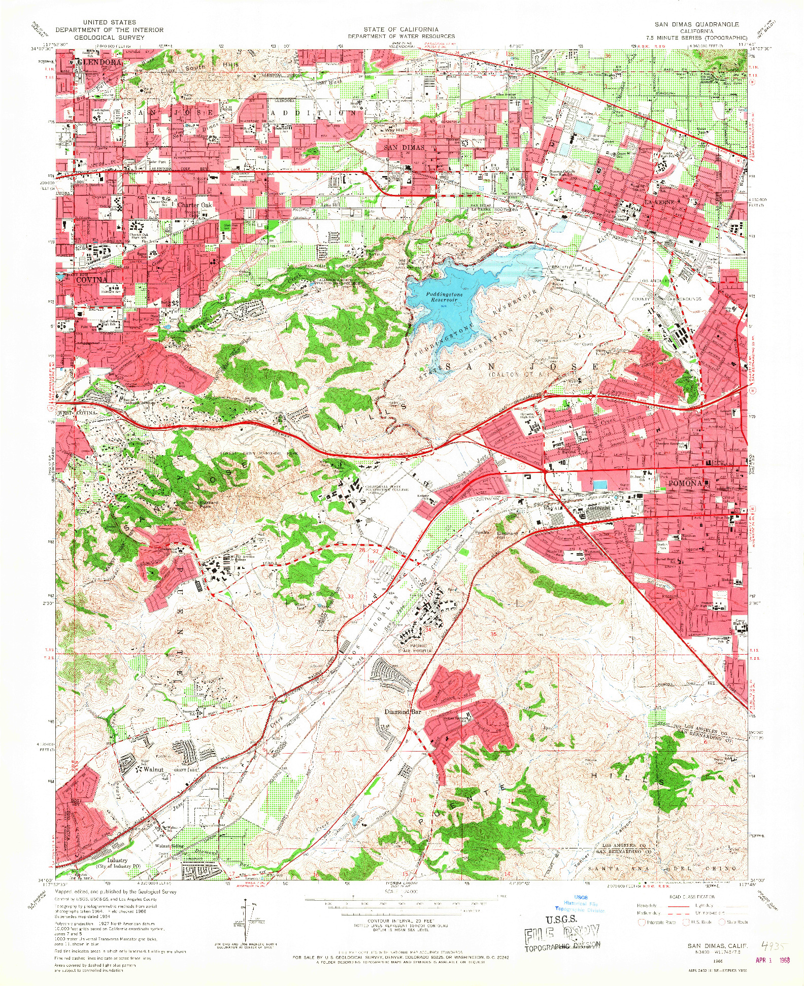 USGS 1:24000-SCALE QUADRANGLE FOR SAN DIMAS, CA 1966