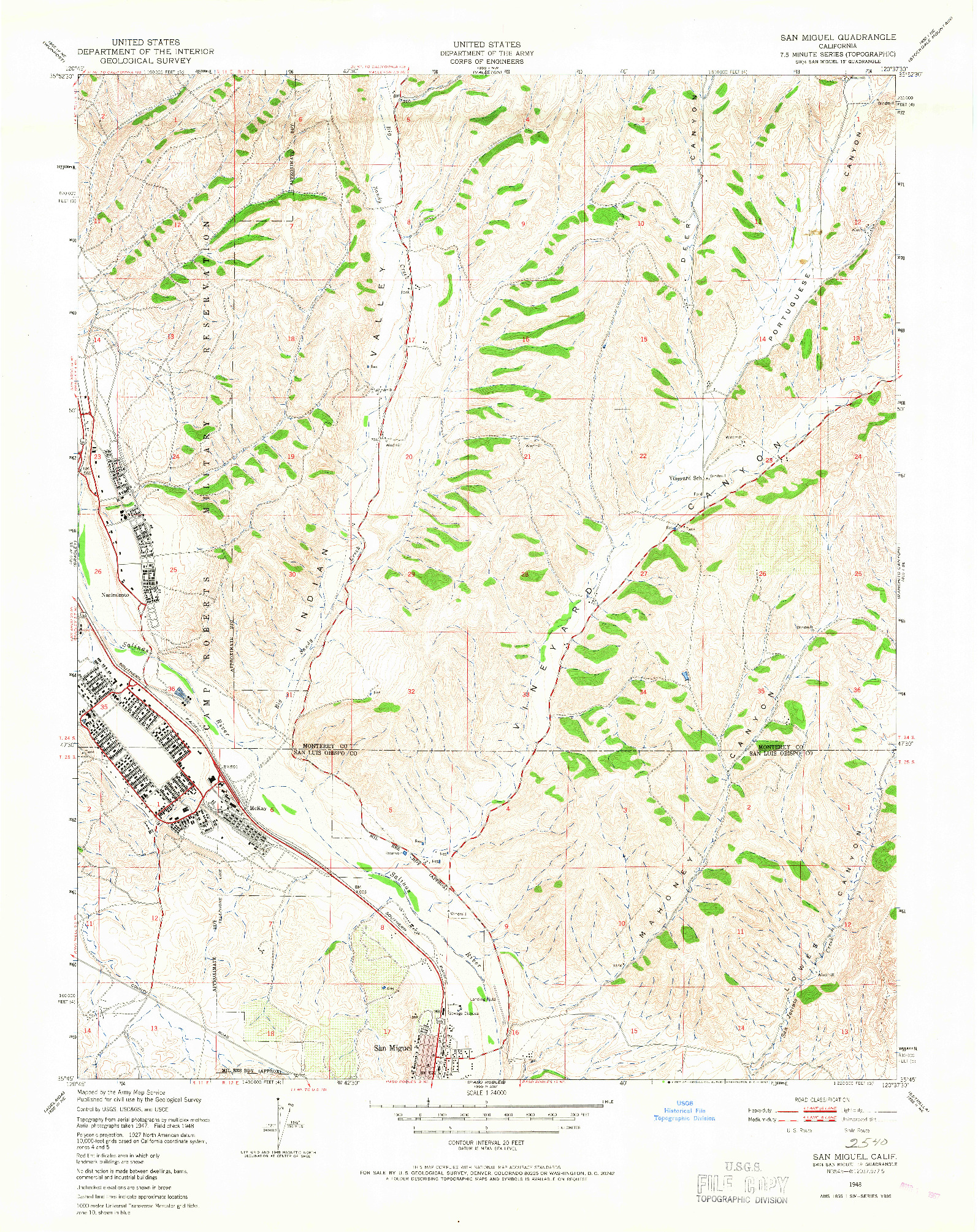 USGS 1:24000-SCALE QUADRANGLE FOR SAN MIGUEL, CA 1948