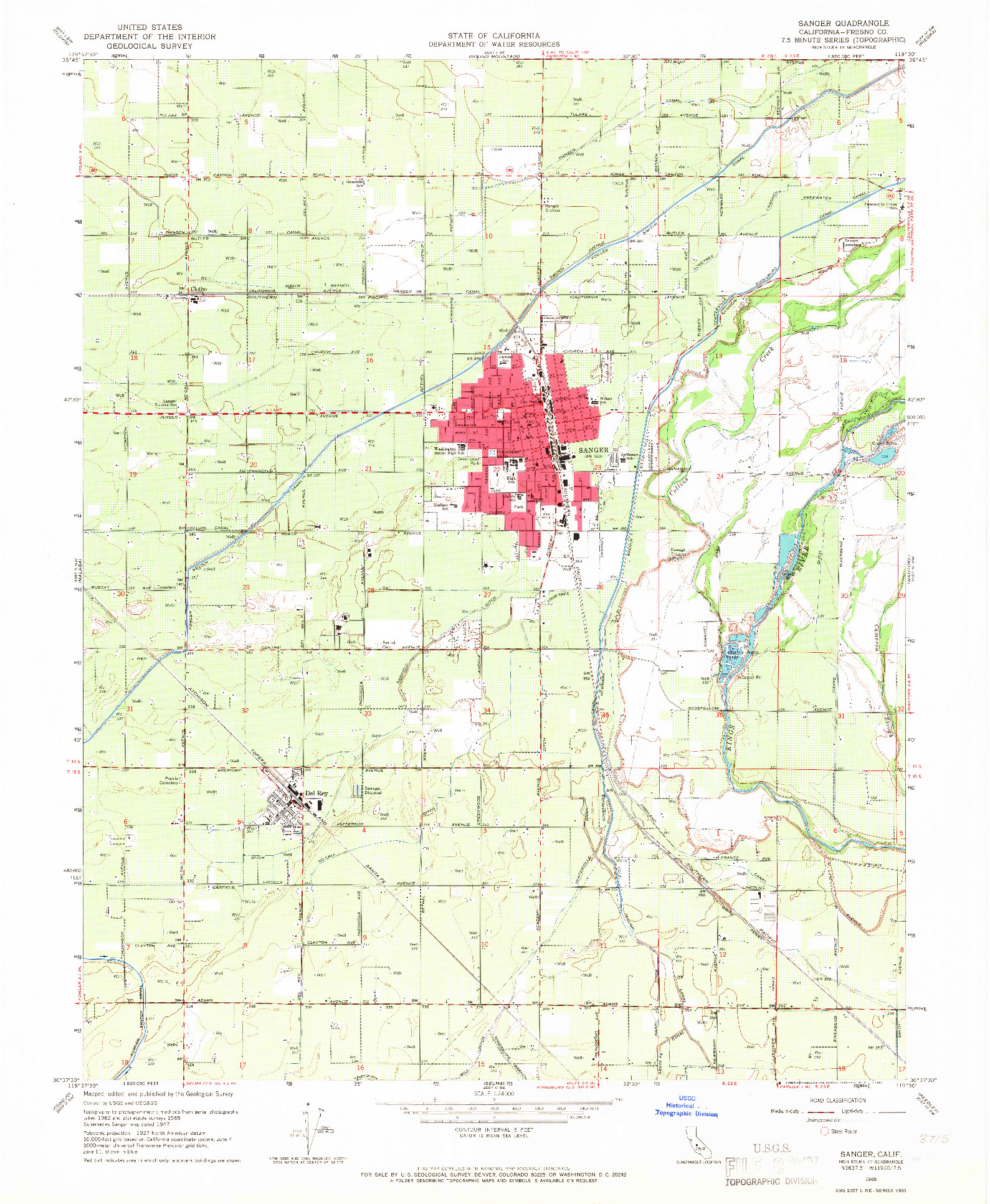 USGS 1:24000-SCALE QUADRANGLE FOR SANGER, CA 1965