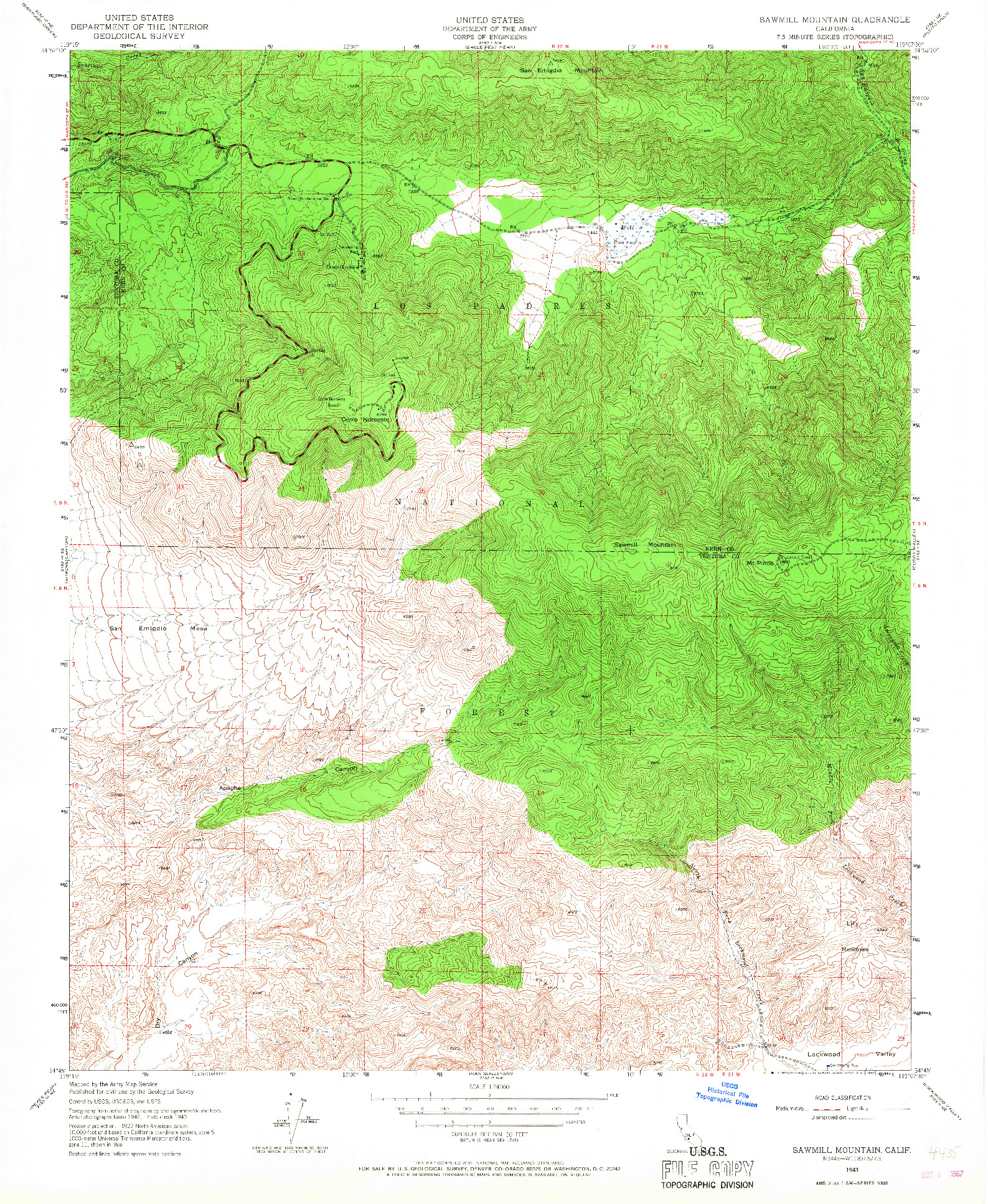 USGS 1:24000-SCALE QUADRANGLE FOR SAWMILL MOUNTAIN, CA 1943