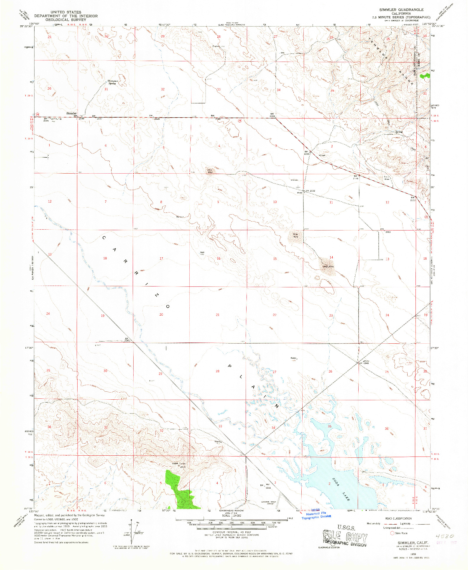 USGS 1:24000-SCALE QUADRANGLE FOR SIMMLER, CA 1959