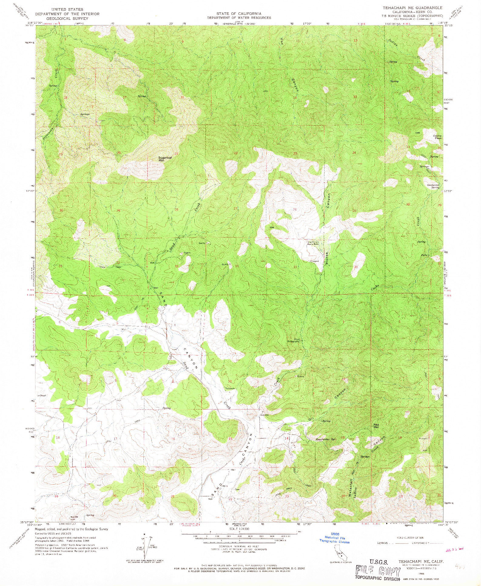 USGS 1:24000-SCALE QUADRANGLE FOR TEHACHAPI NE, CA 1966