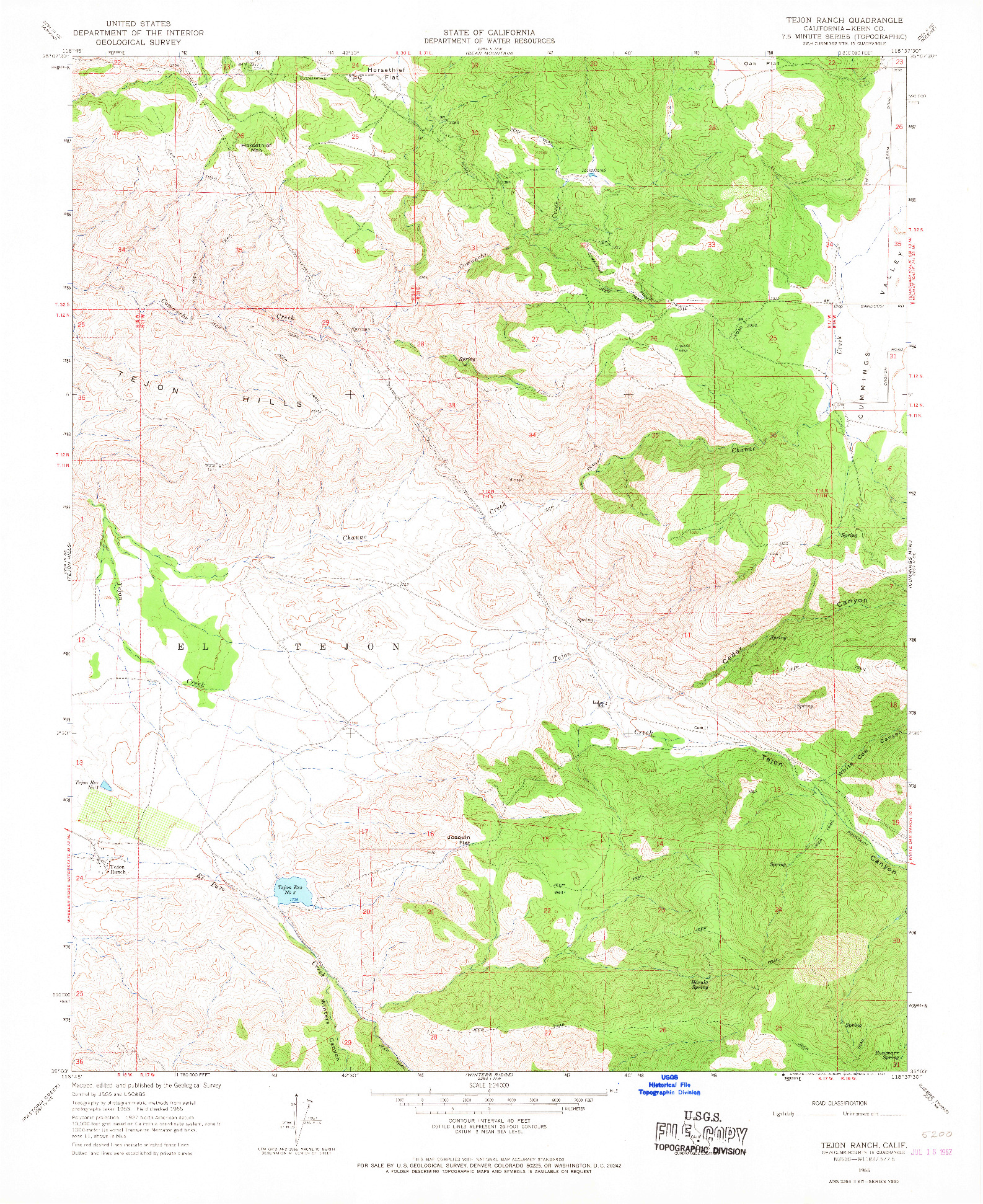 USGS 1:24000-SCALE QUADRANGLE FOR TEJON RANCH, CA 1966