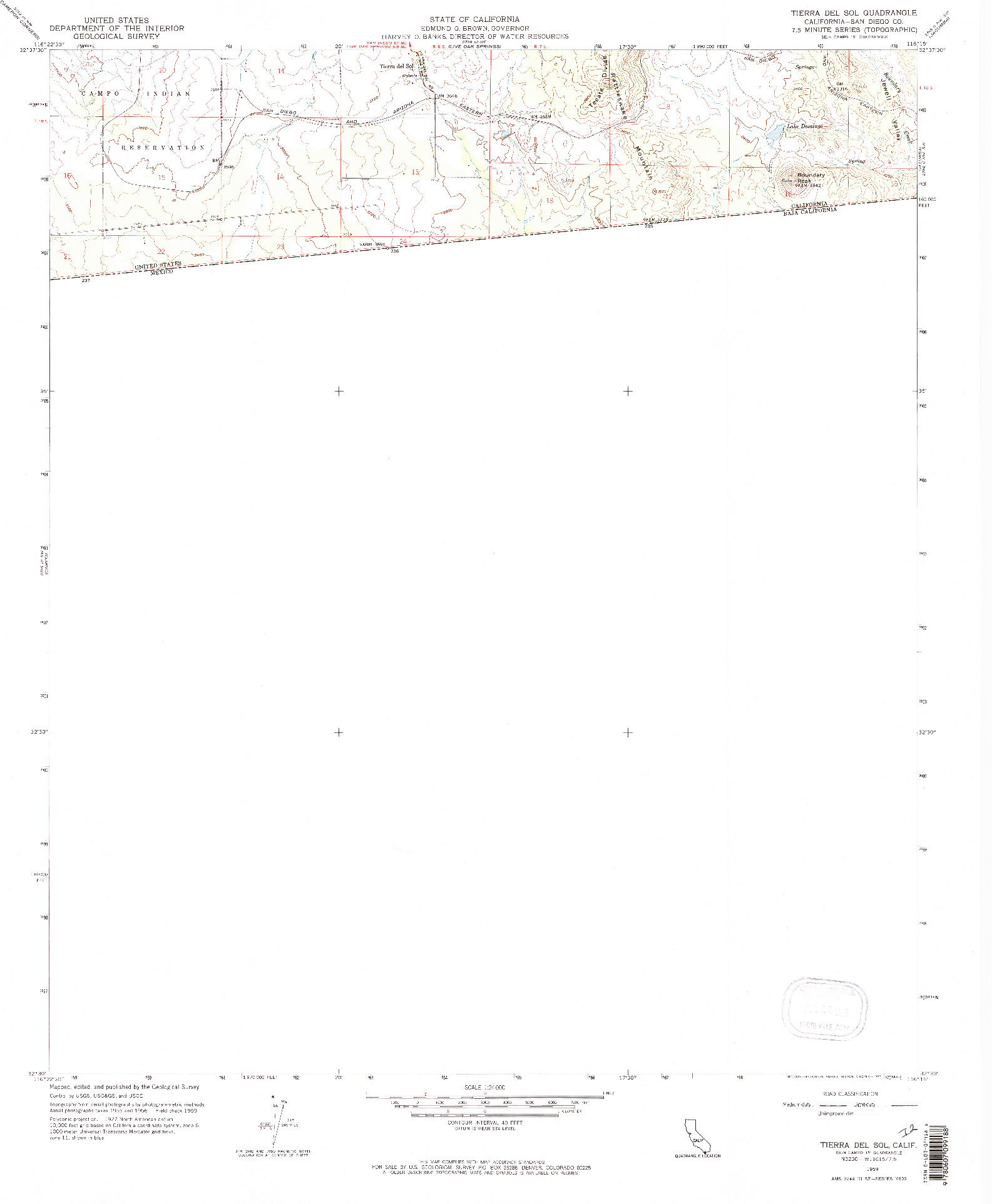 USGS 1:24000-SCALE QUADRANGLE FOR TIERRA DEL SOL, CA 1959