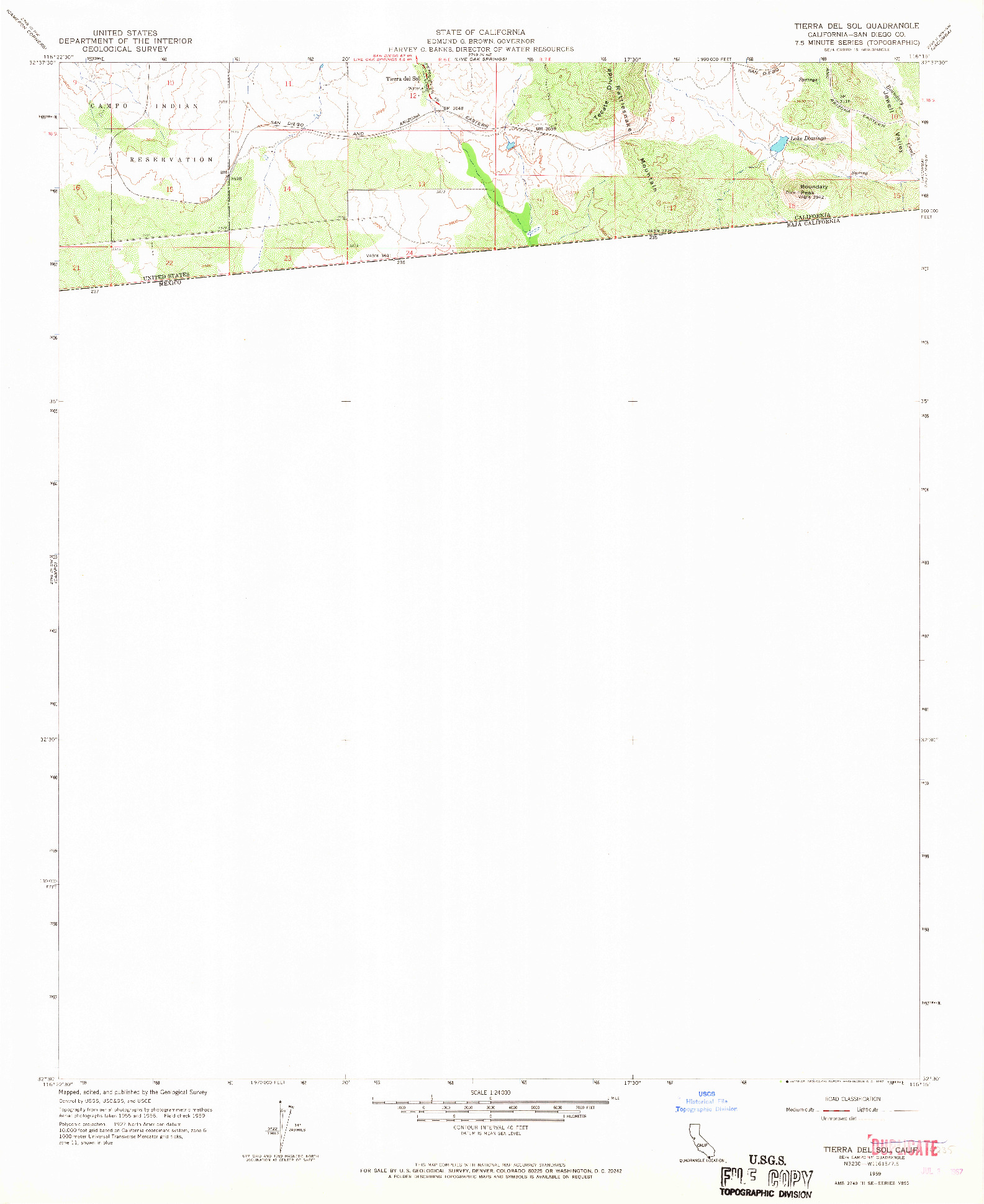 USGS 1:24000-SCALE QUADRANGLE FOR TIERRA DEL SOL, CA 1959